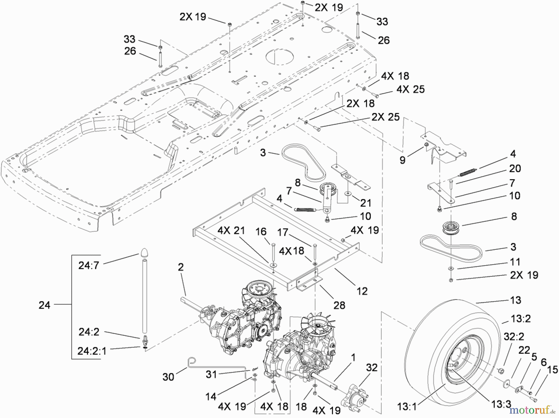 Toro Neu Mowers, Zero-Turn 74325 (Z420) - Toro TimeCutter Z420 Riding Mower, 2005 (250000001-250999999) HYDRO AND BELT DRIVE ASSEMBLY