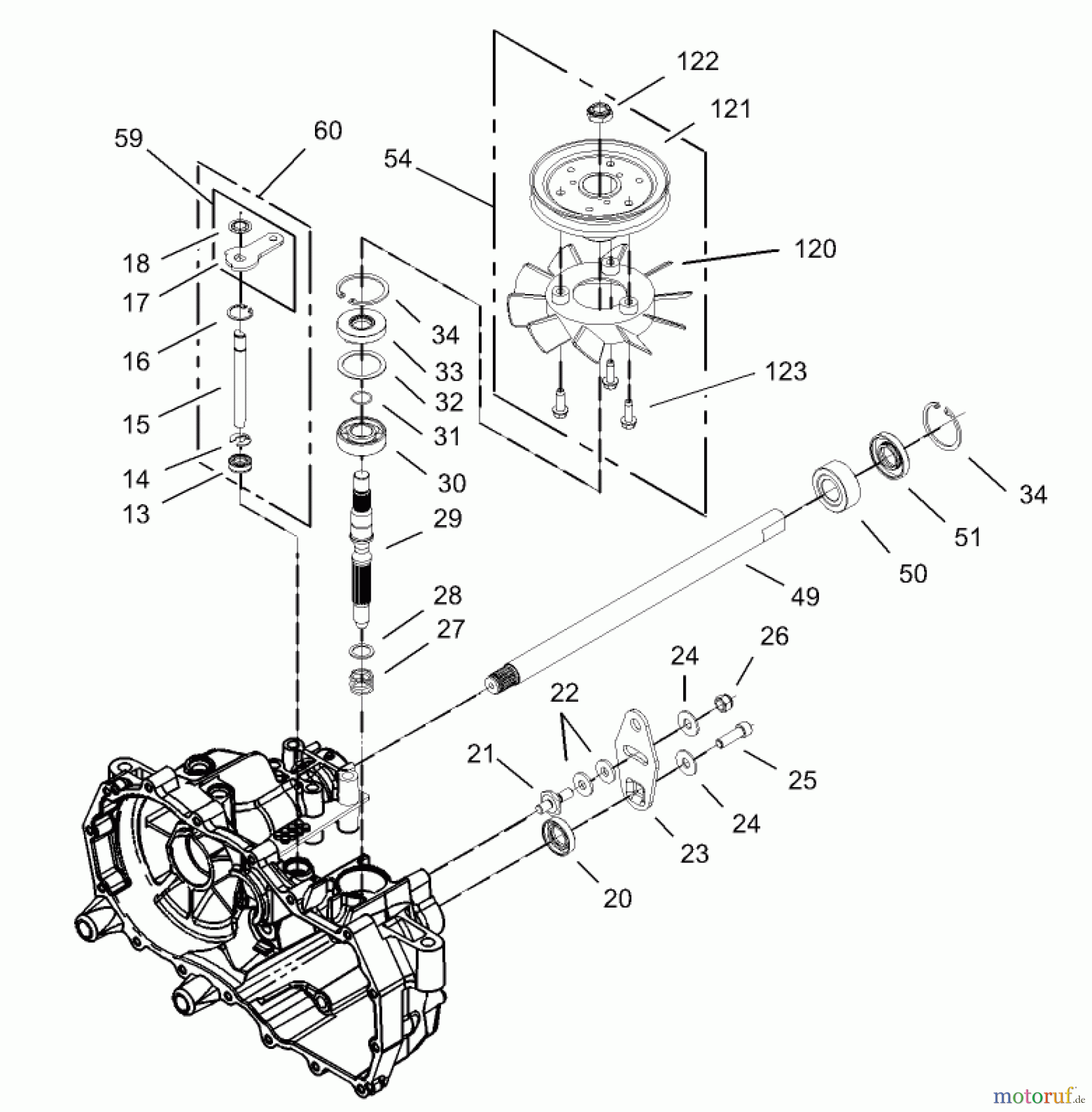  Toro Neu Mowers, Zero-Turn 74350 (17-42Z) - Toro 17-42Z TimeCutter Z Riding Mower, 2003 (230000001-230999999) FAN AND PULLEY ASSEMBLY RH HYDROSTAT NO. 105-3491