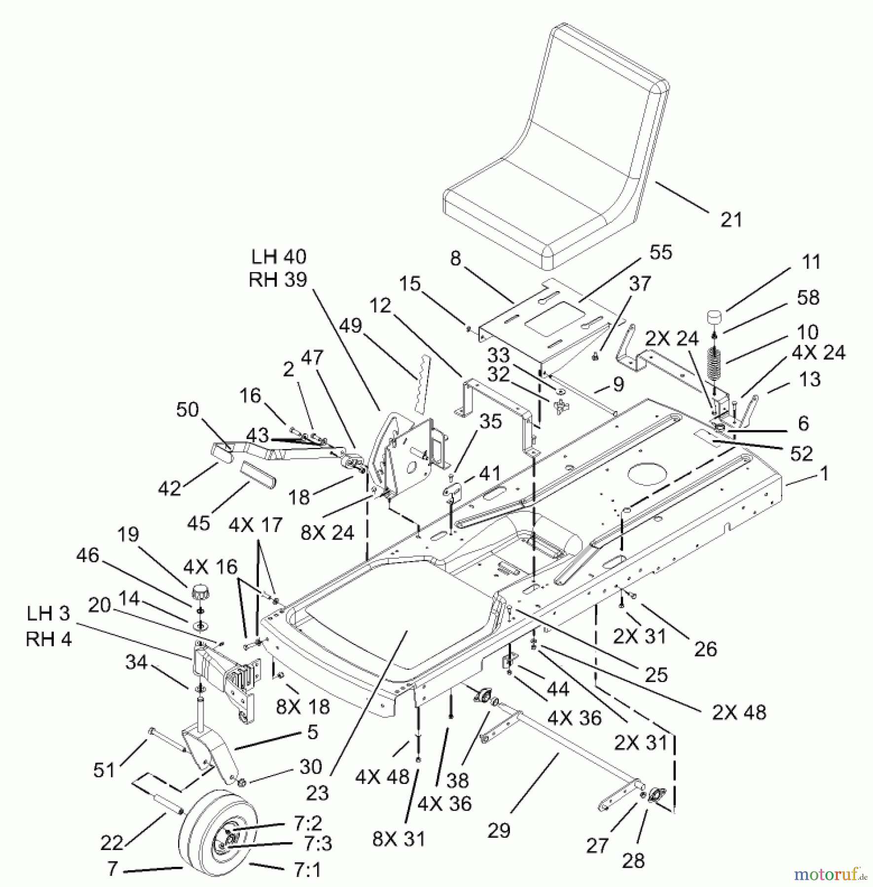 Toro Neu Mowers, Zero-Turn 74350 (17-42Z) - Toro 17-42Z TimeCutter Z Riding Mower, 2003 (230000001-230999999) FRAME ASSEMBLY