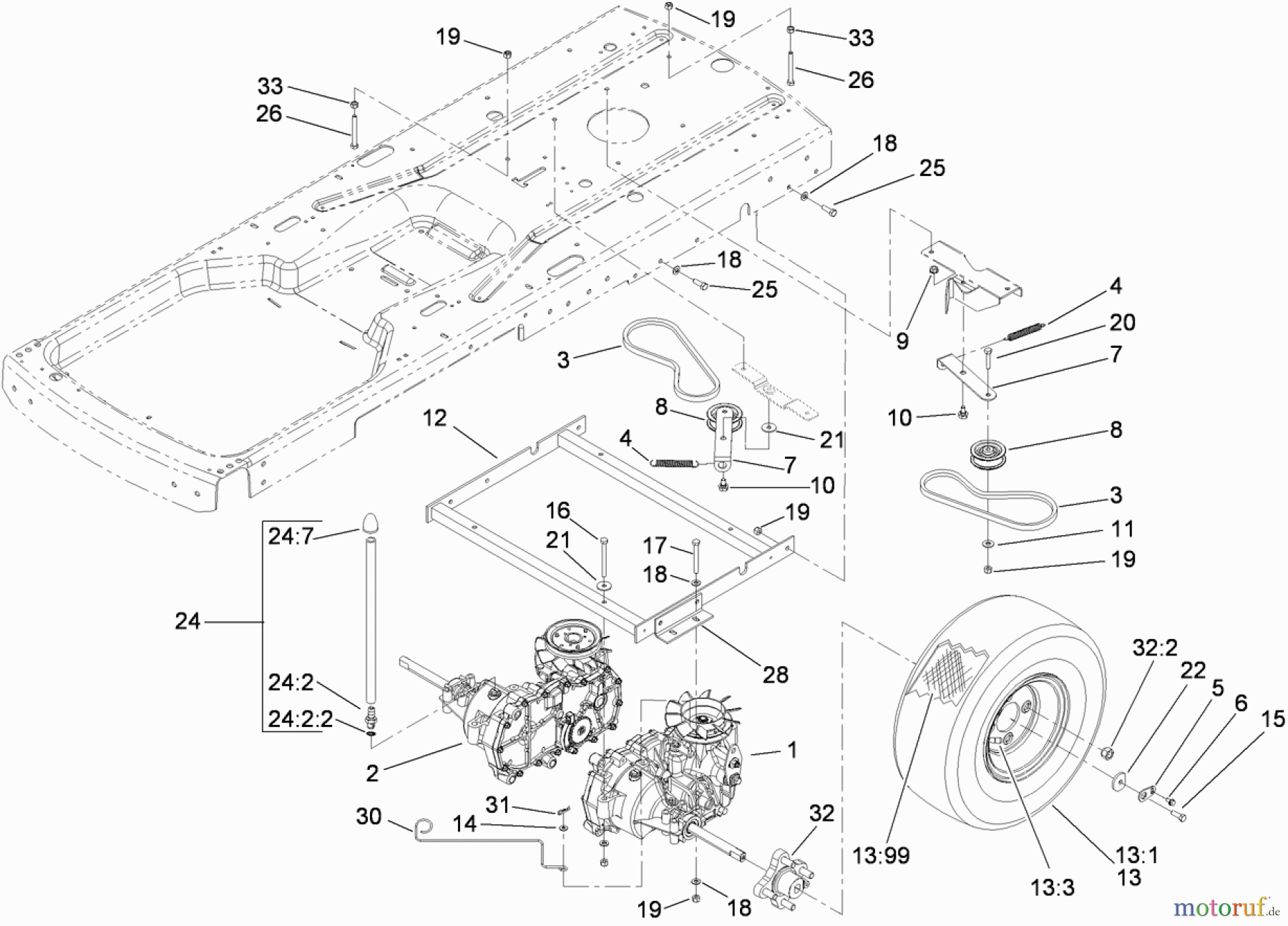 Toro Neu Mowers, Zero-Turn 74352 (Z480) - Toro TimeCutter Z480 Riding Mower, 2005 (250000001-250999999) HYDRO AND BELT DRIVE ASSEMBLY
