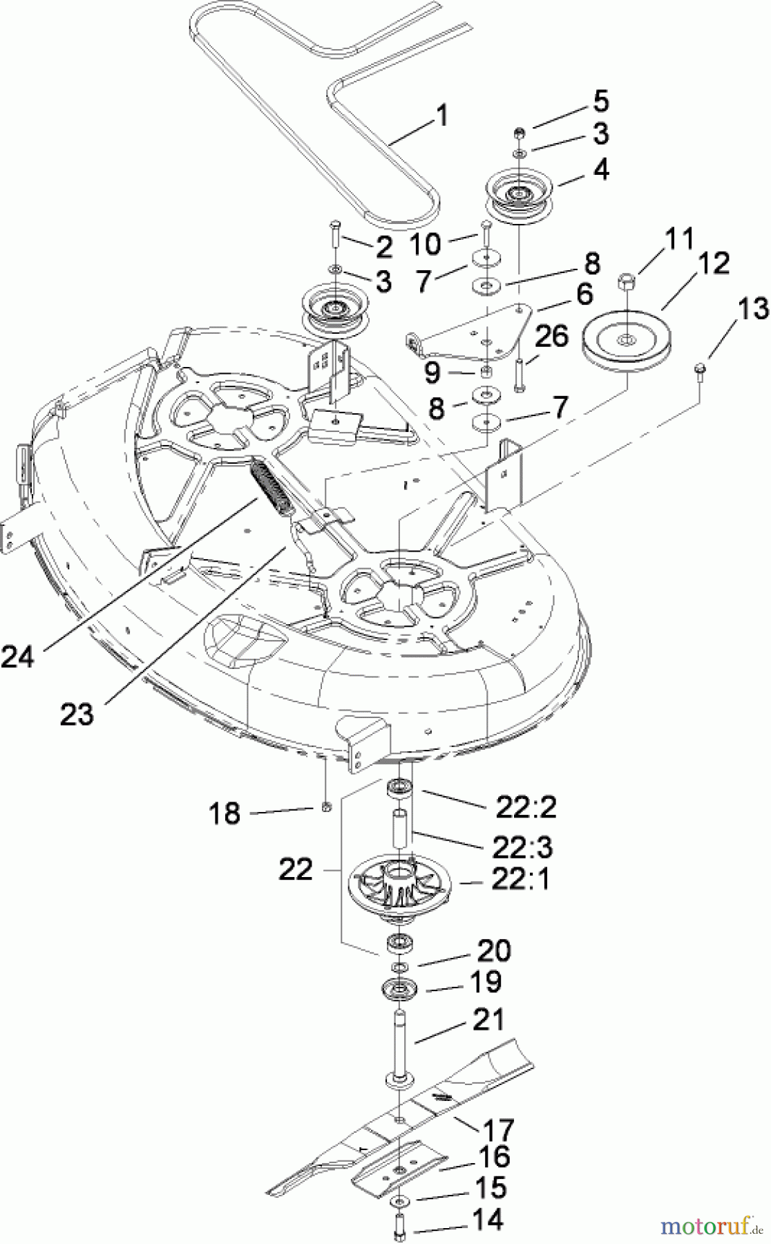  Toro Neu Mowers, Zero-Turn 74360 (Z4200) - Toro TimeCutter Z4200 Riding Mower, 2008 (280000001-280999999) 42 INCH DECK SPINDLE AND BELT DRIVE ASSEMBLY