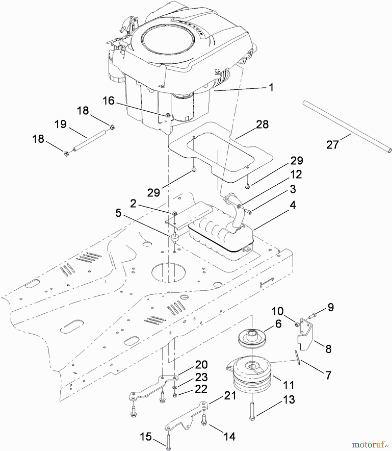 Toro Neu Mowers, Zero-Turn 74360 (Z4200) - Toro TimeCutter Z4200 Riding Mower, 2009 (290000001-290001198) ENGINE, MUFFLER AND CLUTCH ASSEMBLY