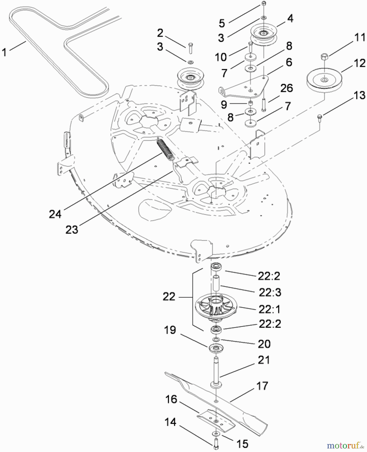  Toro Neu Mowers, Zero-Turn 74360 (Z4200) - Toro TimeCutter Z4200 Riding Mower, 2009 (290001199-290999999) 42 INCH DECK SPINDLE AND BELT DRIVE ASSEMBLY