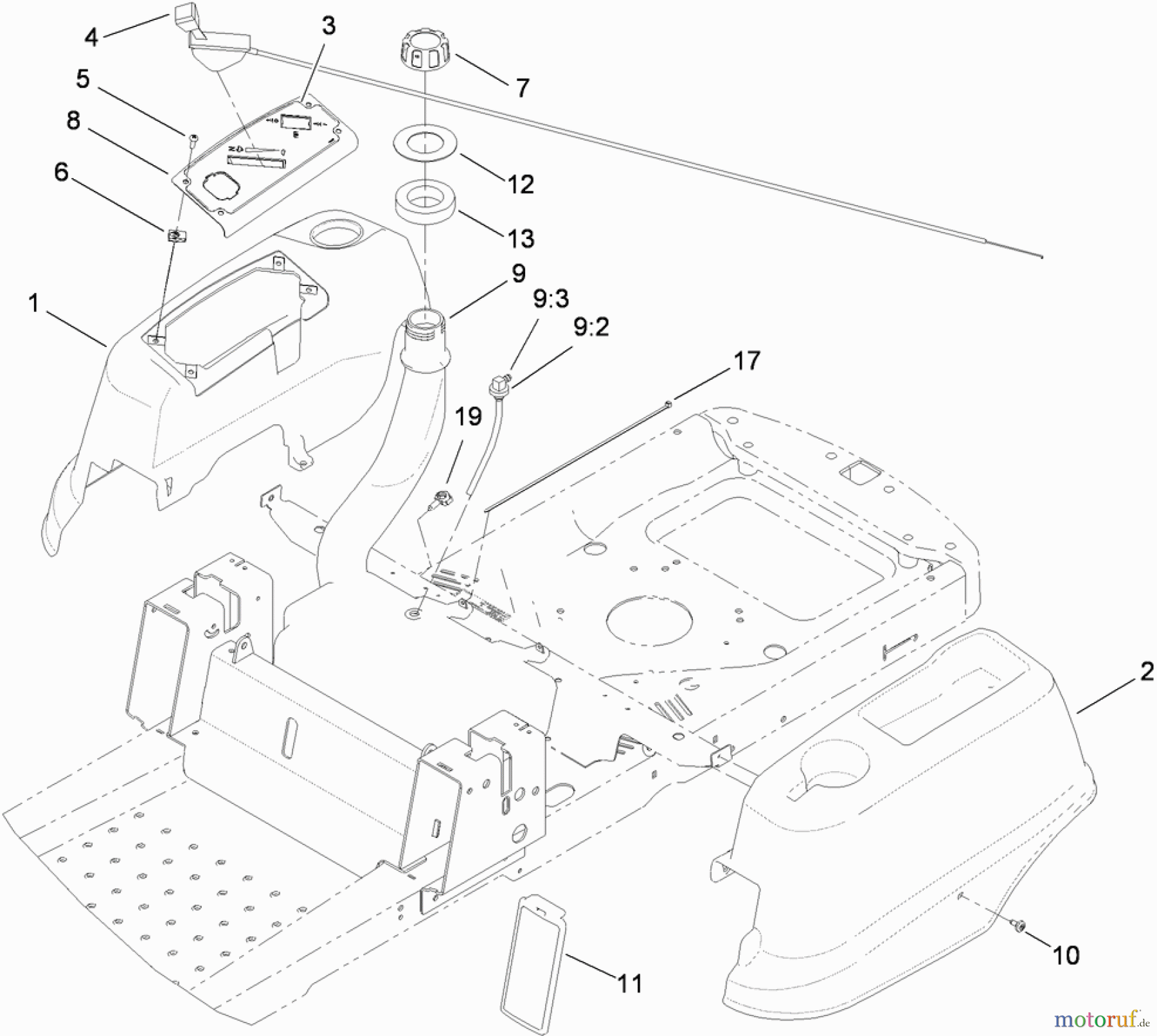 Toro Neu Mowers, Zero-Turn 74363 (Z4200) - Toro TimeCutter Z4220 Riding Mower, 2009 (290000505-290999999) STYLING AND FUEL SYSTEM ASSEMBLY