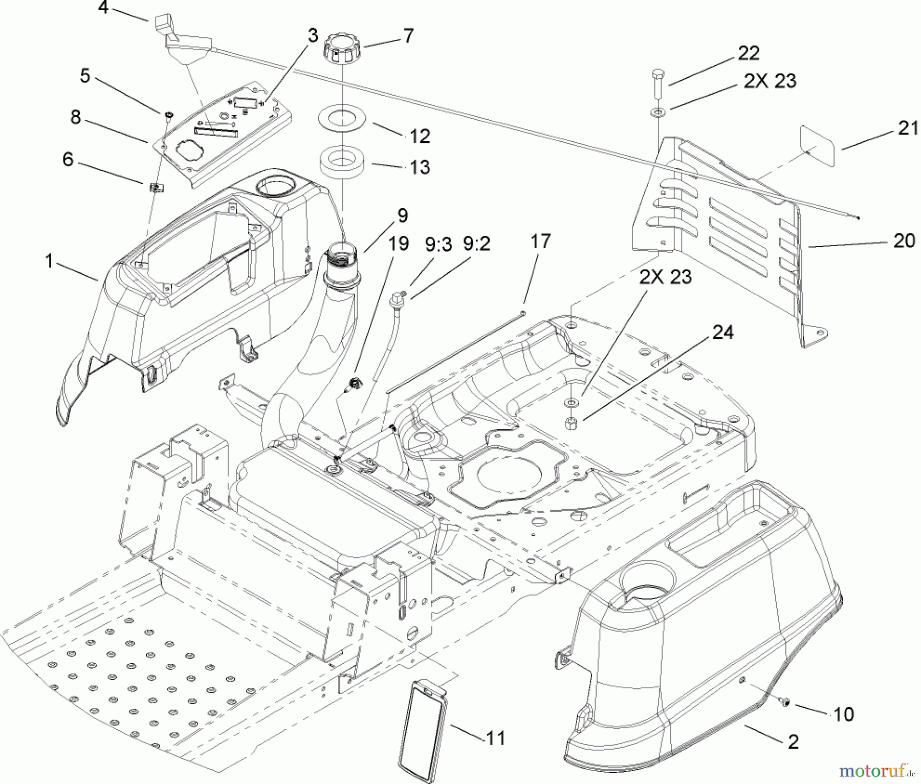 Toro Neu Mowers, Zero-Turn 74370 (Z5000) - Toro TimeCutter Z5000 Riding Mower, 2007 (270000001-270999999) STYLING AND FUEL SYSTEM ASSEMBLY