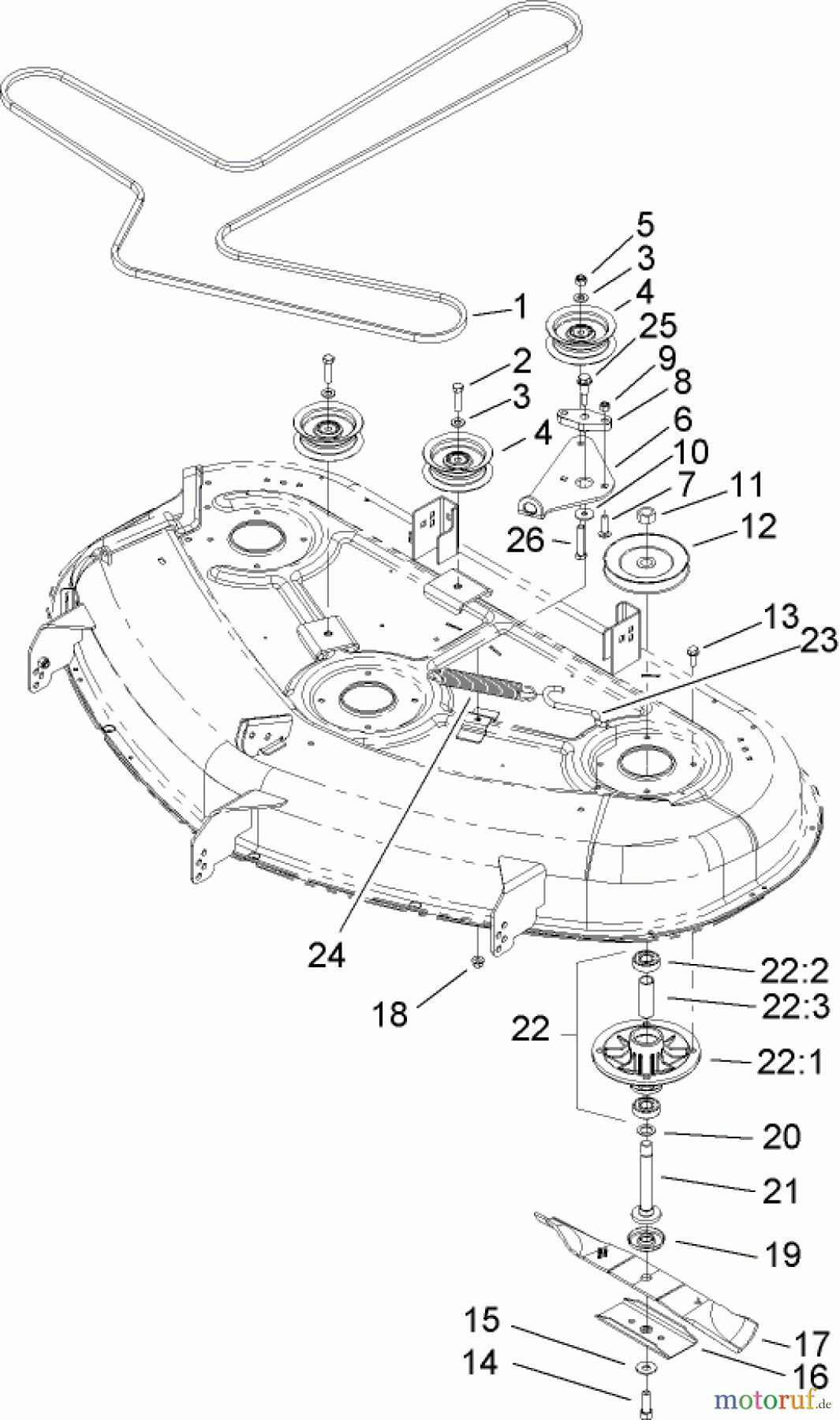 Toro Neu Mowers, Zero-Turn 74372 (Z5020) - Toro TimeCutter Z5020 Riding Mower, 2007 (270000001-270999999) 50IN DECK SPINDLE AND BELT DRIVE ASSEMBLY