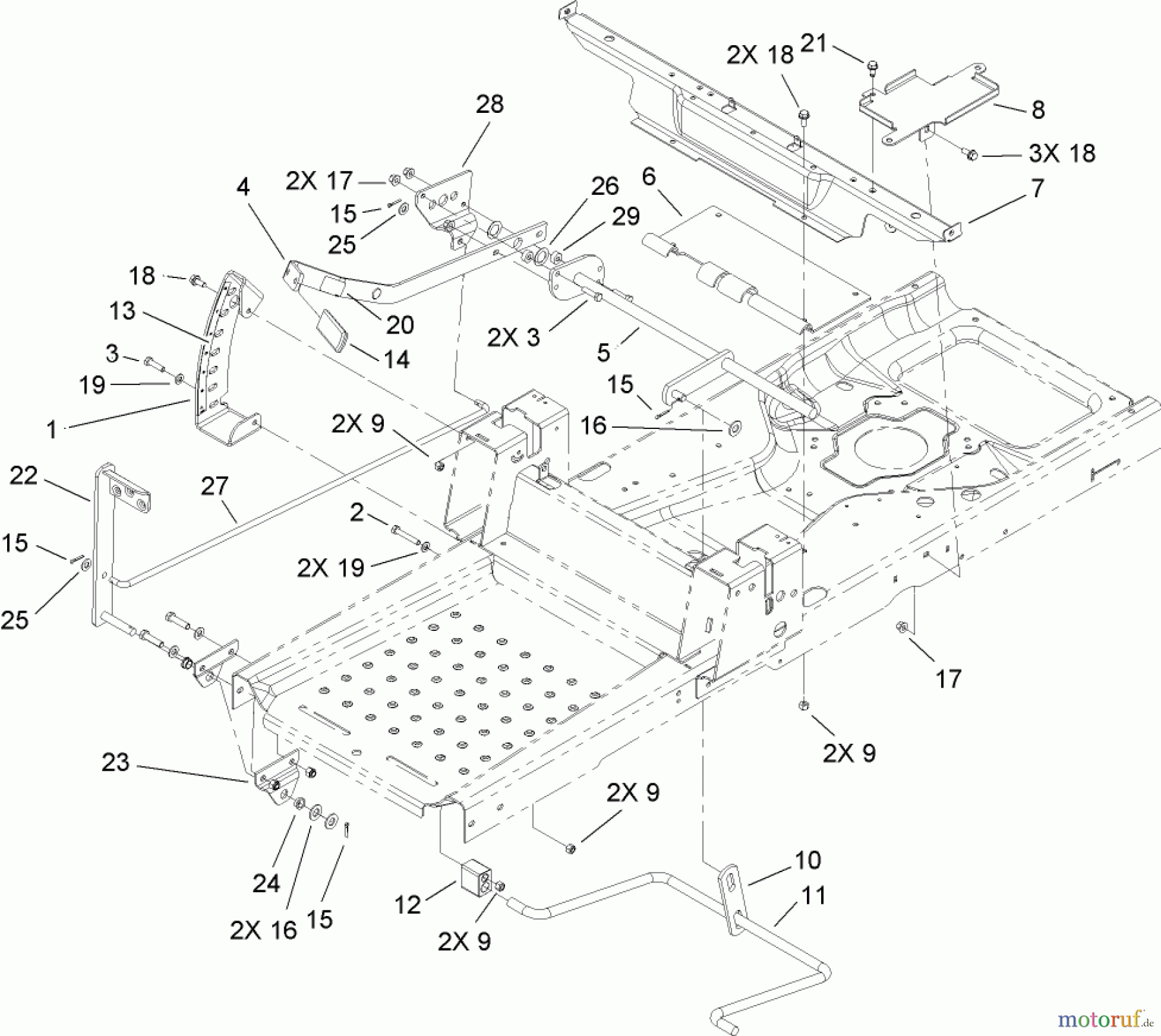 Toro Neu Mowers, Zero-Turn 74372 (Z5020) - Toro TimeCutter Z5020 Riding Mower, 2007 (270000001-270999999) DECK LIFT AND SEAT SUPPORT ASSEMBLY