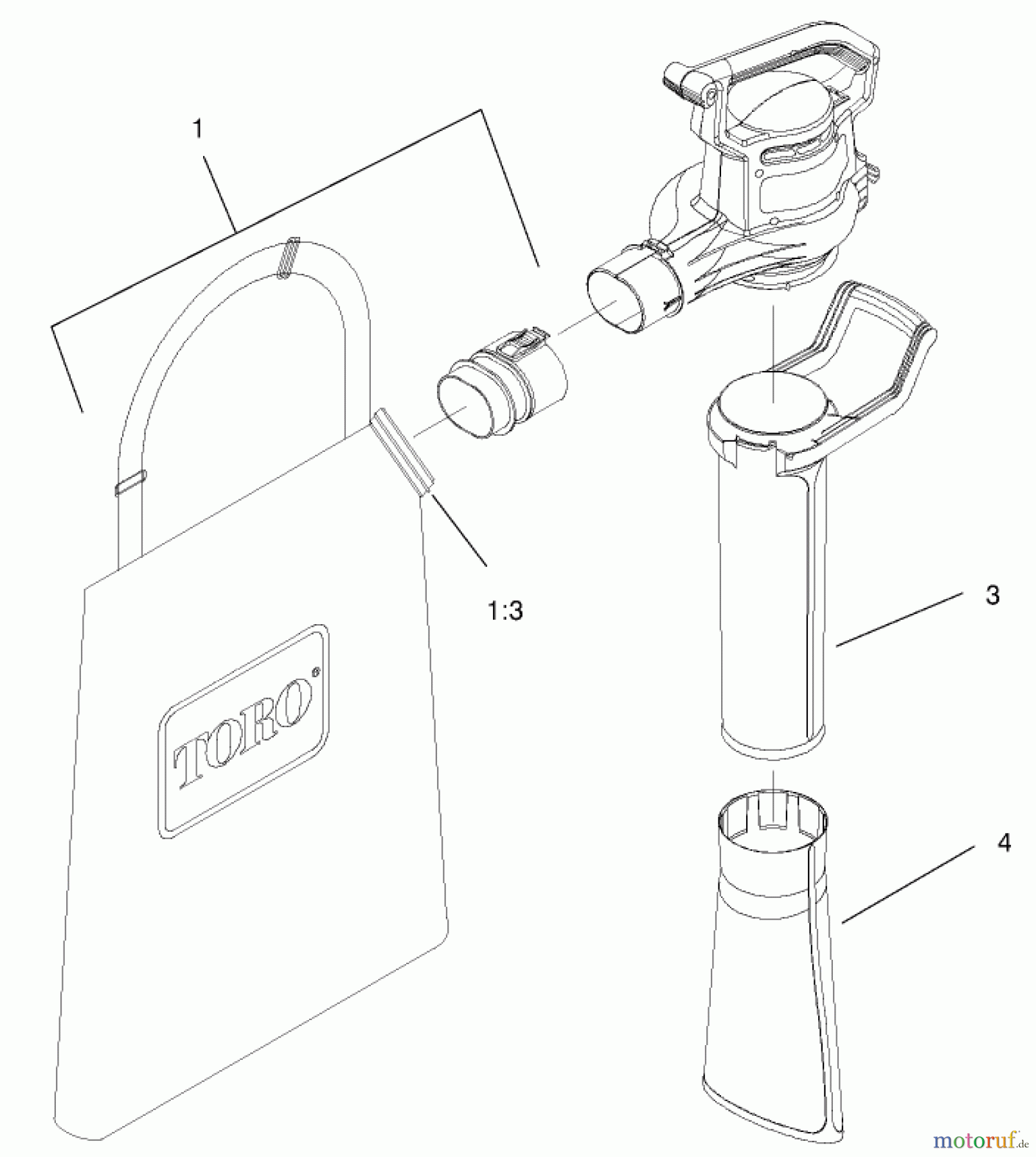 Toro Neu Blowers/Vacuums/Chippers/Shredders 51587 - Toro Super Blower Vac, 2001 (210000001-210999999) VACUUM TUBE AND BAG ASSEMBLY