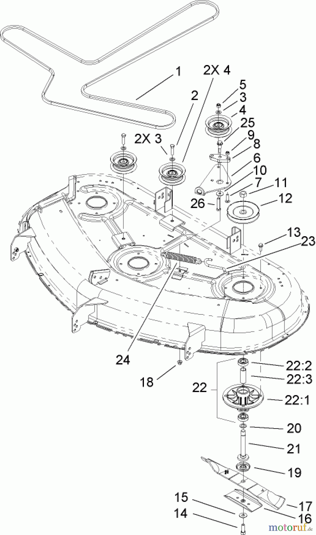 Toro Neu Mowers, Zero-Turn 74374 (Z5040) - Toro TimeCutter Z5040 Riding Mower, 2007 (270000001-270999999) 50IN DECK SPINDLE AND BELT DRIVE ASSEMBLY
