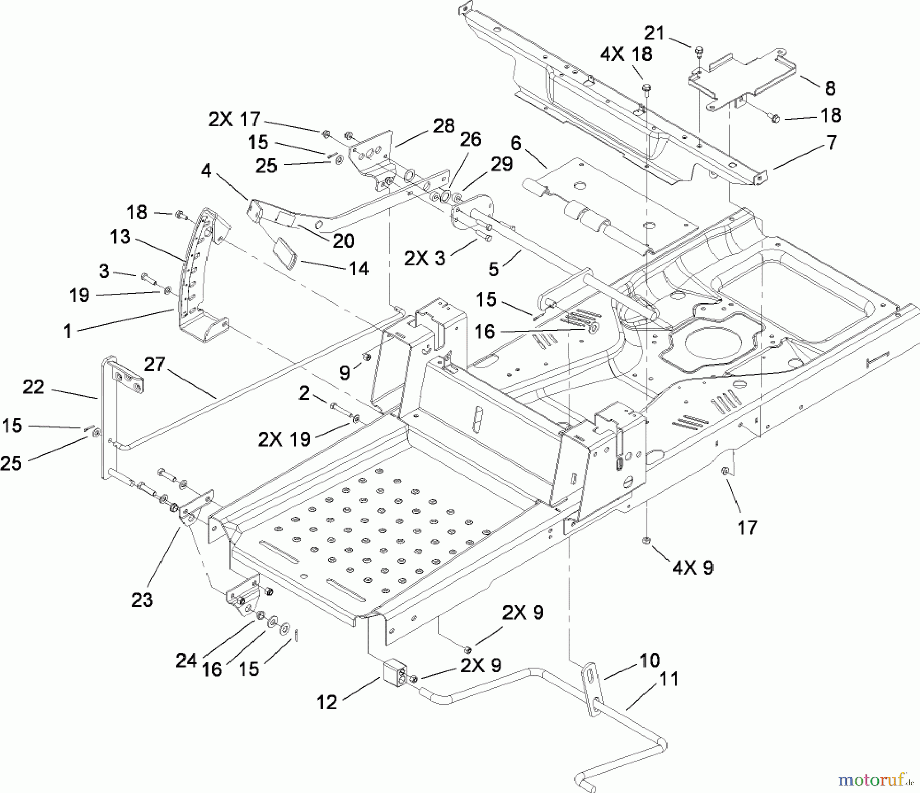  Toro Neu Mowers, Zero-Turn 74375 (Z5060) - Toro TimeCutter Z5060 Riding Mower, 2009 (290000200-290999999) DECK LIFT AND SEAT SUPPORT ASSEMBLY
