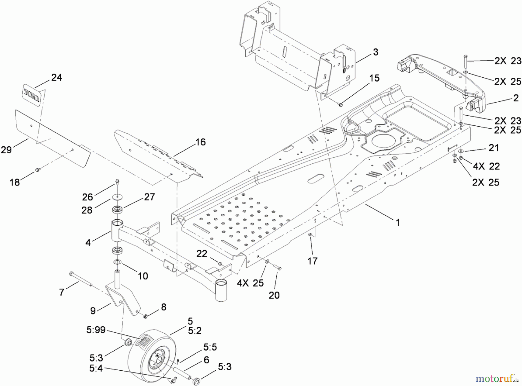  Toro Neu Mowers, Zero-Turn 74375 (Z5060) - Toro TimeCutter Z5060 Riding Mower, 2009 (290000200-290999999) FRAME AND CASTOR WHEEL ASSEMBLY