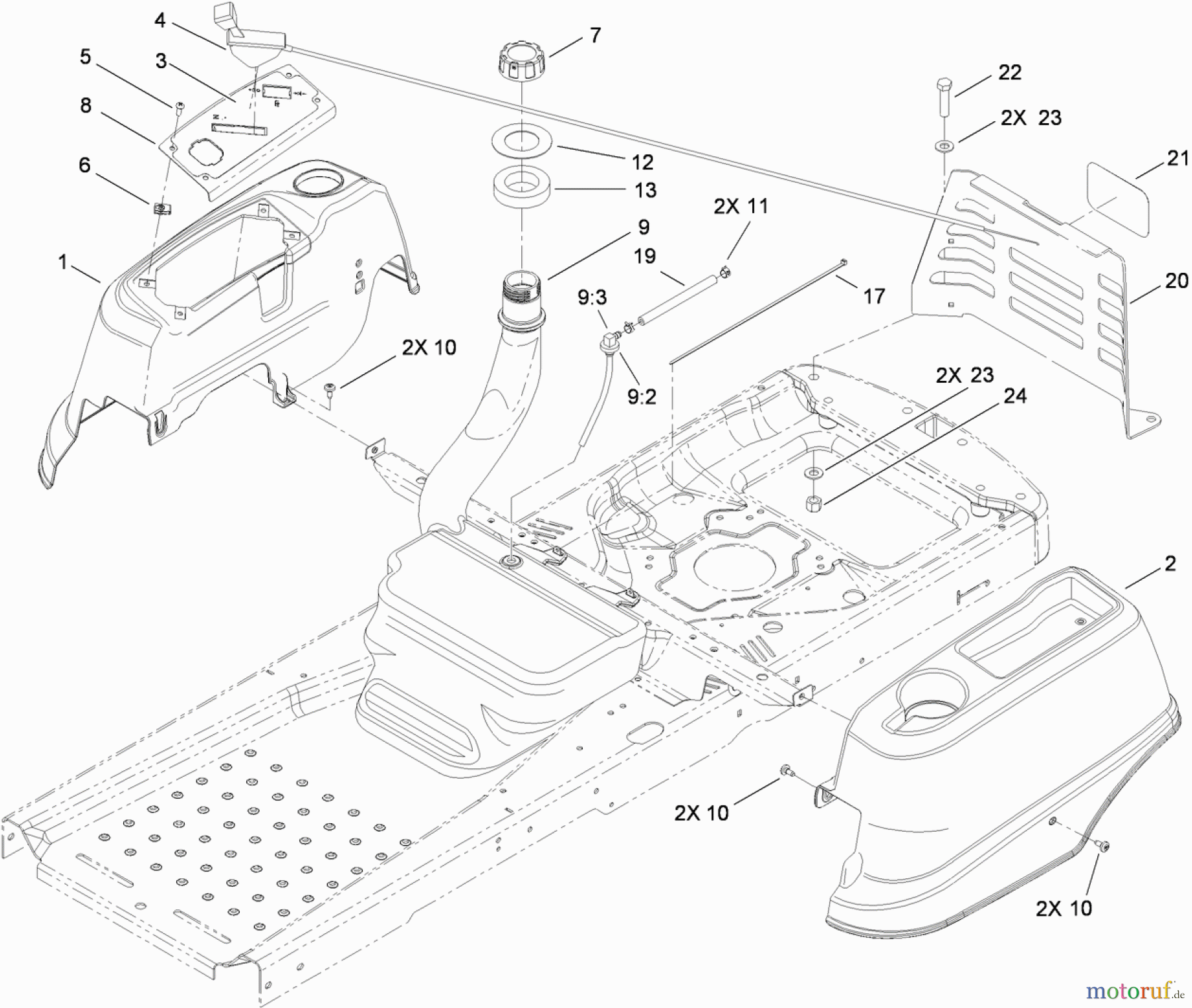 Toro Neu Mowers, Zero-Turn 74375 (Z5060) - Toro TimeCutter Z5060 Riding Mower, 2010 (310000001-310999999) FUEL DELIVERY AND BODY STYLING ASSEMBLY