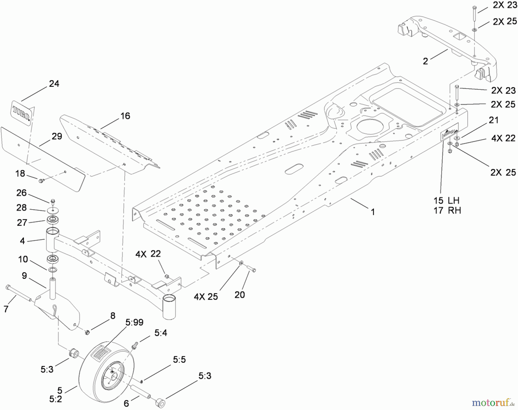 Toro Neu Mowers, Zero-Turn 74376 (Z5035) - Toro TimeCutter Z5035 Riding Mower, 2010 (310000001-310999999) FRAME AND CASTER WHEEL ASSEMBLY