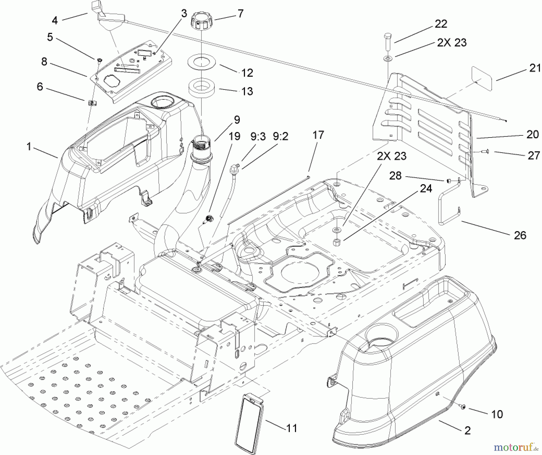  Toro Neu Mowers, Zero-Turn 74380 (Z4200) - Toro TimeCutter Z4200 Riding Mower, 2007 (270000001-270999999) STYLING AND FUEL SYSTEM ASSEMBLY