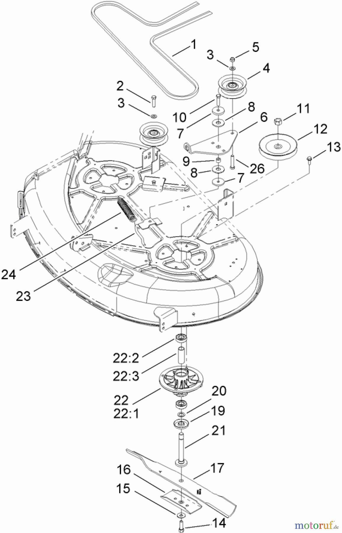 Toro Neu Mowers, Zero-Turn 74380 (Z4200) - Toro TimeCutter Z4200 Riding Mower, 2009 (290000326-290999999) 42 INCH DECK SPINDLE AND BELT DRIVE ASSEMBLY
