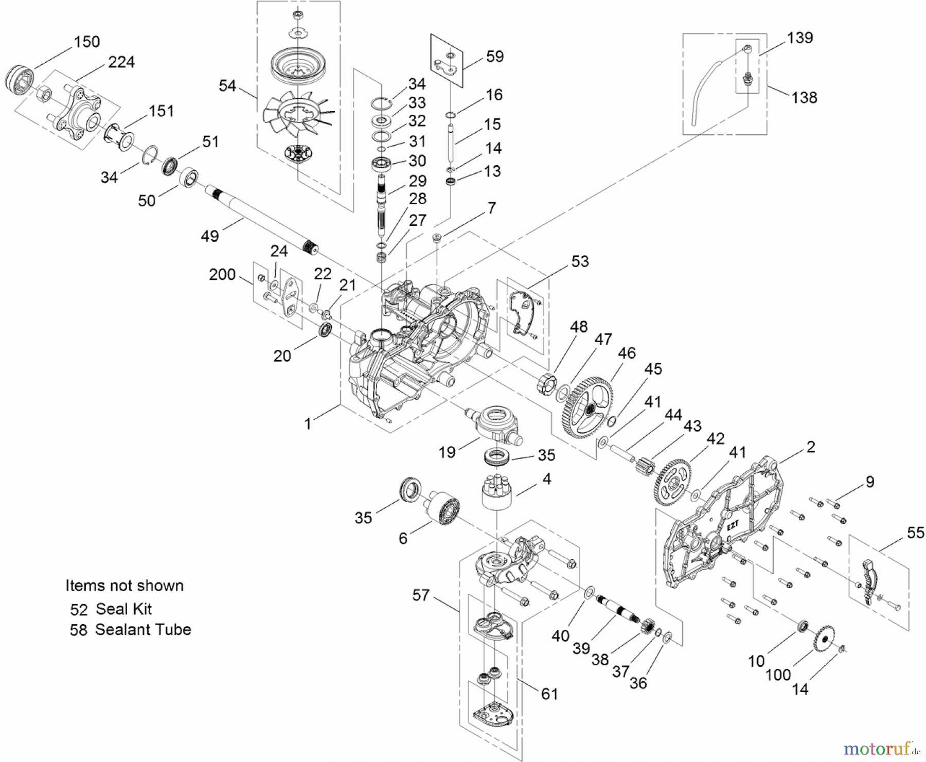  Toro Neu Mowers, Zero-Turn 74387 (ZS 5000) - Toro TimeCutter ZS 5000 Riding Mower, 2012 (SN 312000001-312999999) LH HYDRO TRANSAXLE ASSEMBLY NO. 119-3350