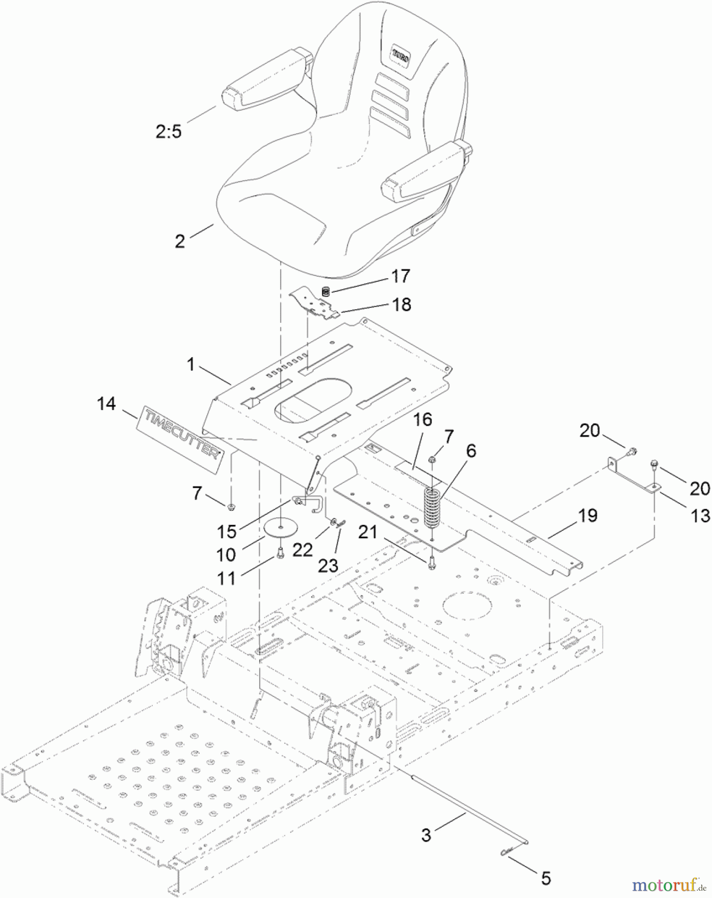  Toro Neu Mowers, Zero-Turn 74387 (ZS 5000) - Toro TimeCutter ZS 5000 Riding Mower, 2012 (SN 312000001-312999999) SEAT ASSEMBLY