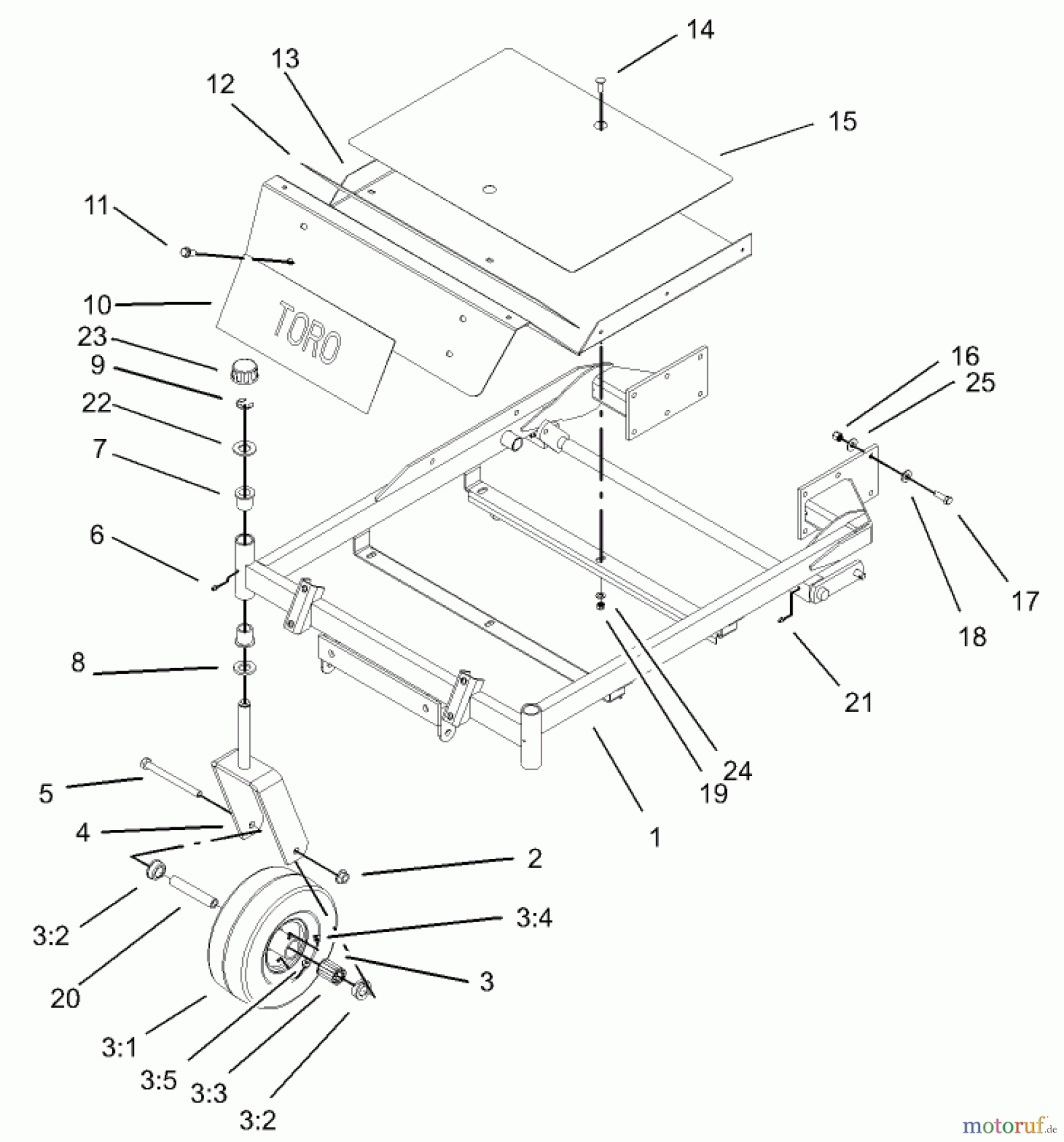  Toro Neu Mowers, Zero-Turn 74401 (17-44ZX) - Toro 17-44ZX TimeCutter ZX Riding Mower, 2003 (230000001-230999999) FRONT FRAME ASSEMBLY