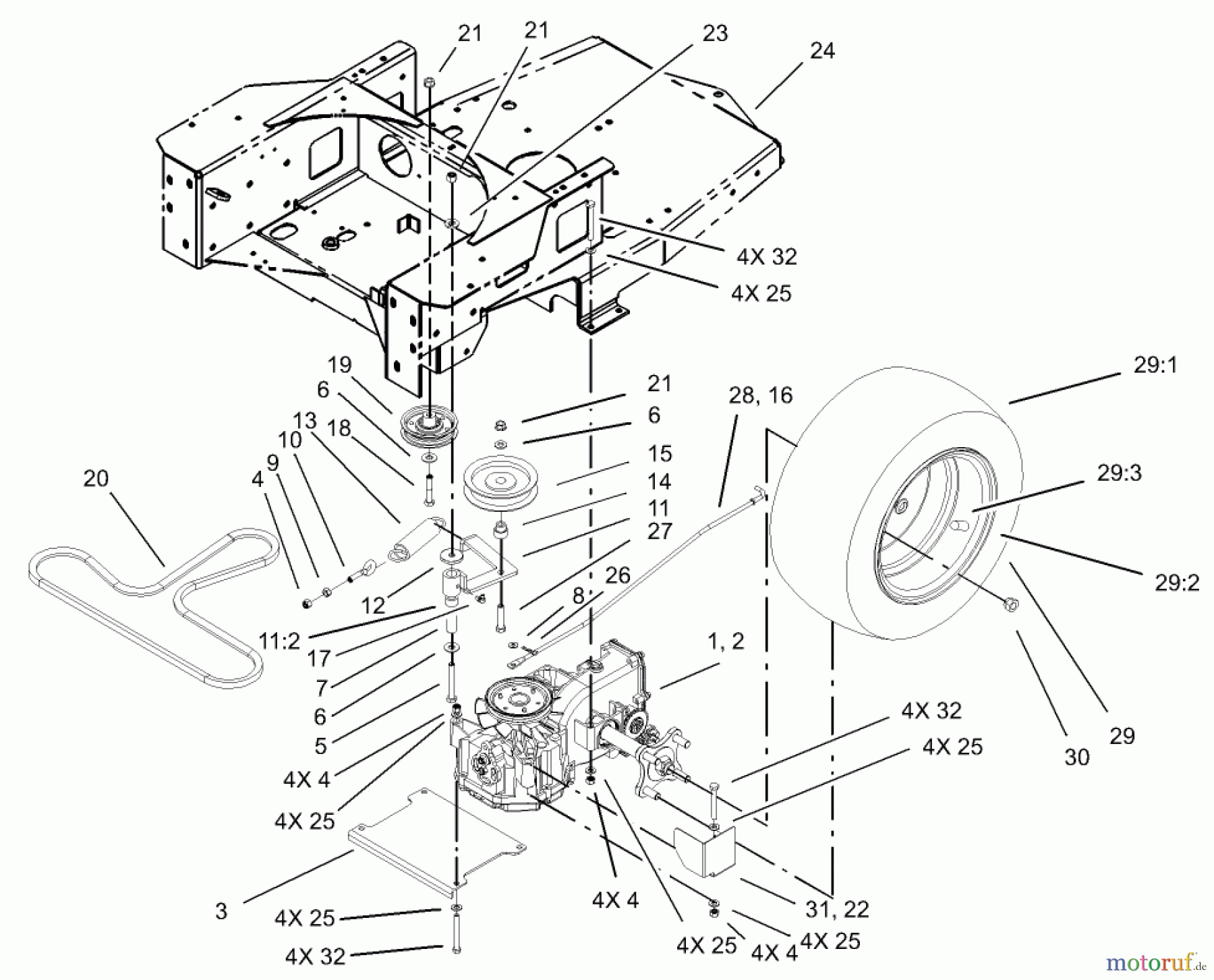  Toro Neu Mowers, Zero-Turn 74401 (17-44ZX) - Toro 17-44ZX TimeCutter ZX Riding Mower, 2003 (230000001-230999999) HYDRO AND BELT DRIVE ASSEMBLY