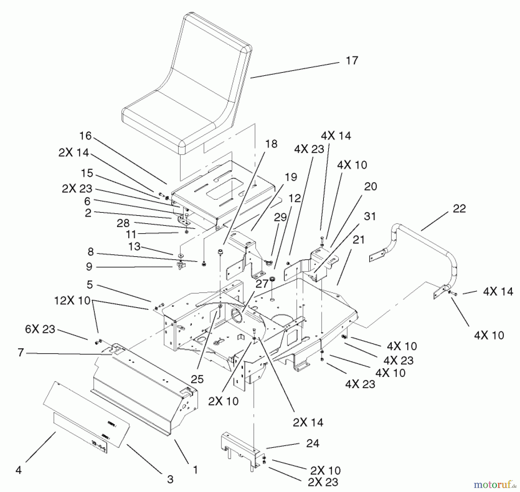  Toro Neu Mowers, Zero-Turn 74401 (Z17-44) - Toro Z17-44 TimeCutter Z Riding Mower, 2002 (220000001-220999999) MAIN FRAME ASSEMBLY