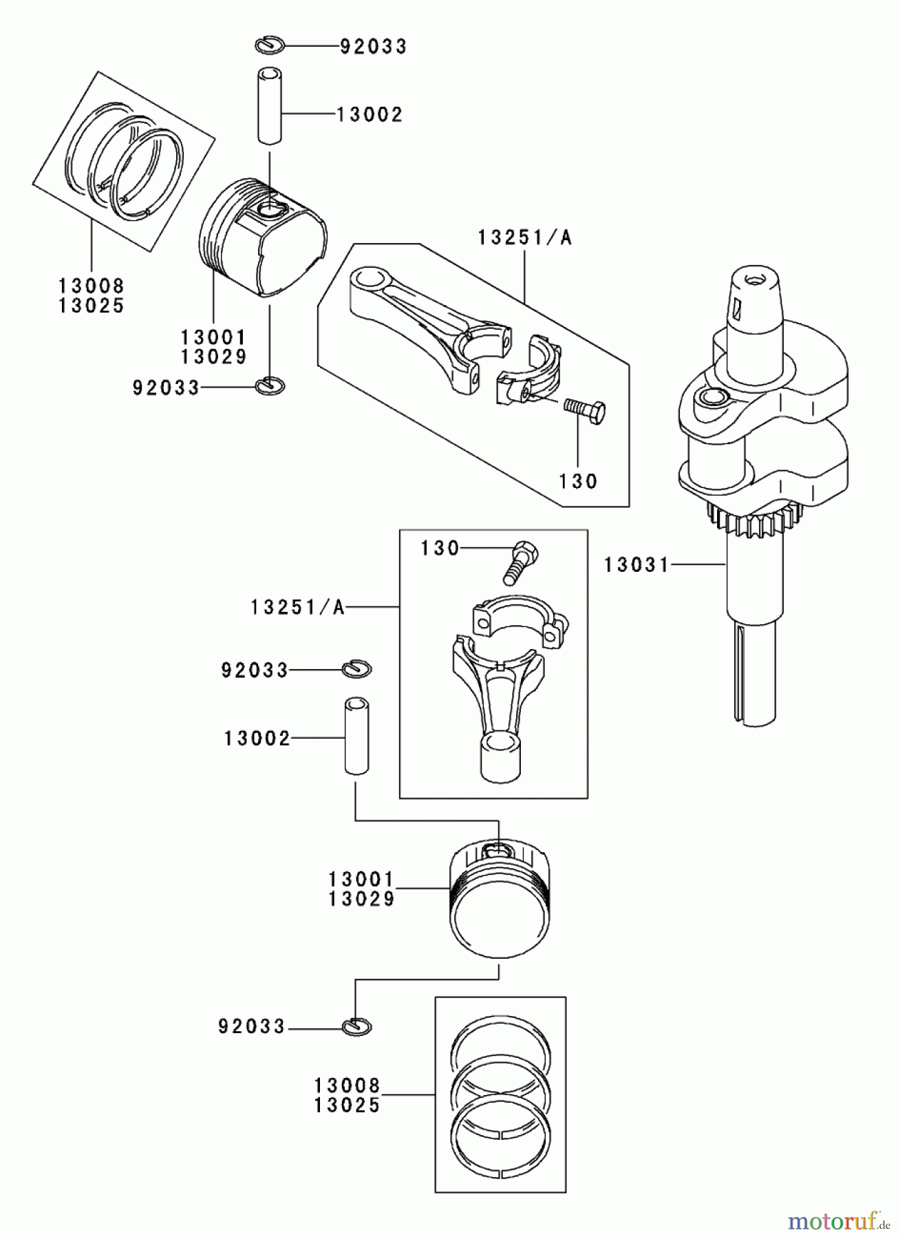 Toro Neu Mowers, Zero-Turn 74401 (Z17-44) - Toro Z17-44 TimeCutter Z Riding Mower, 2002 (220000001-220999999) PISTON / CRANKSHAFT ASSEMBLY KAWASAKI FH500V-AS36