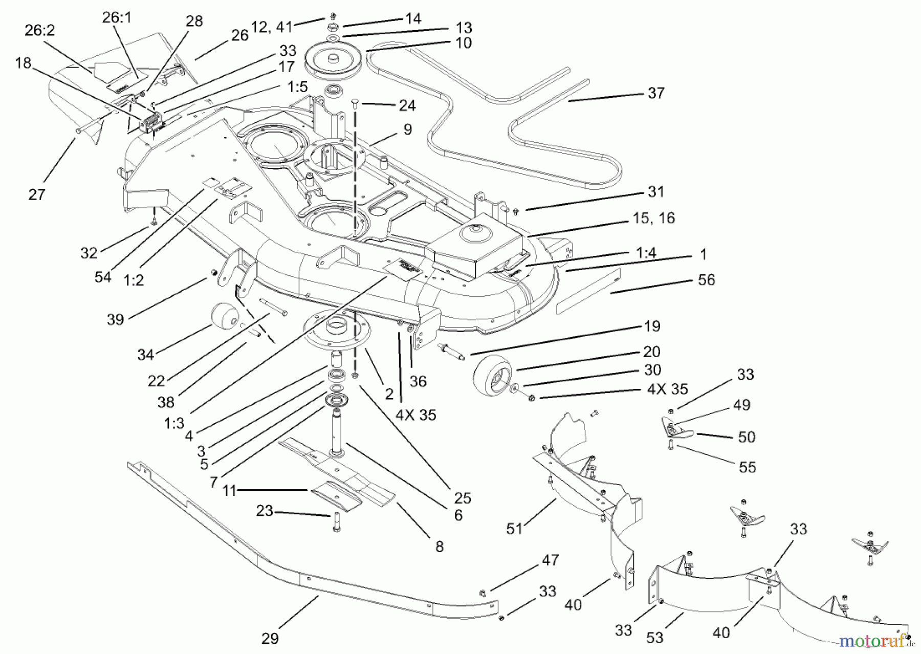  Toro Neu Mowers, Zero-Turn 74405 (18-52ZX) - Toro 18-52ZX TimeCutter ZX Riding Mower, 2003 (230000001-230999999) 52IN DECK ASSEMBLY