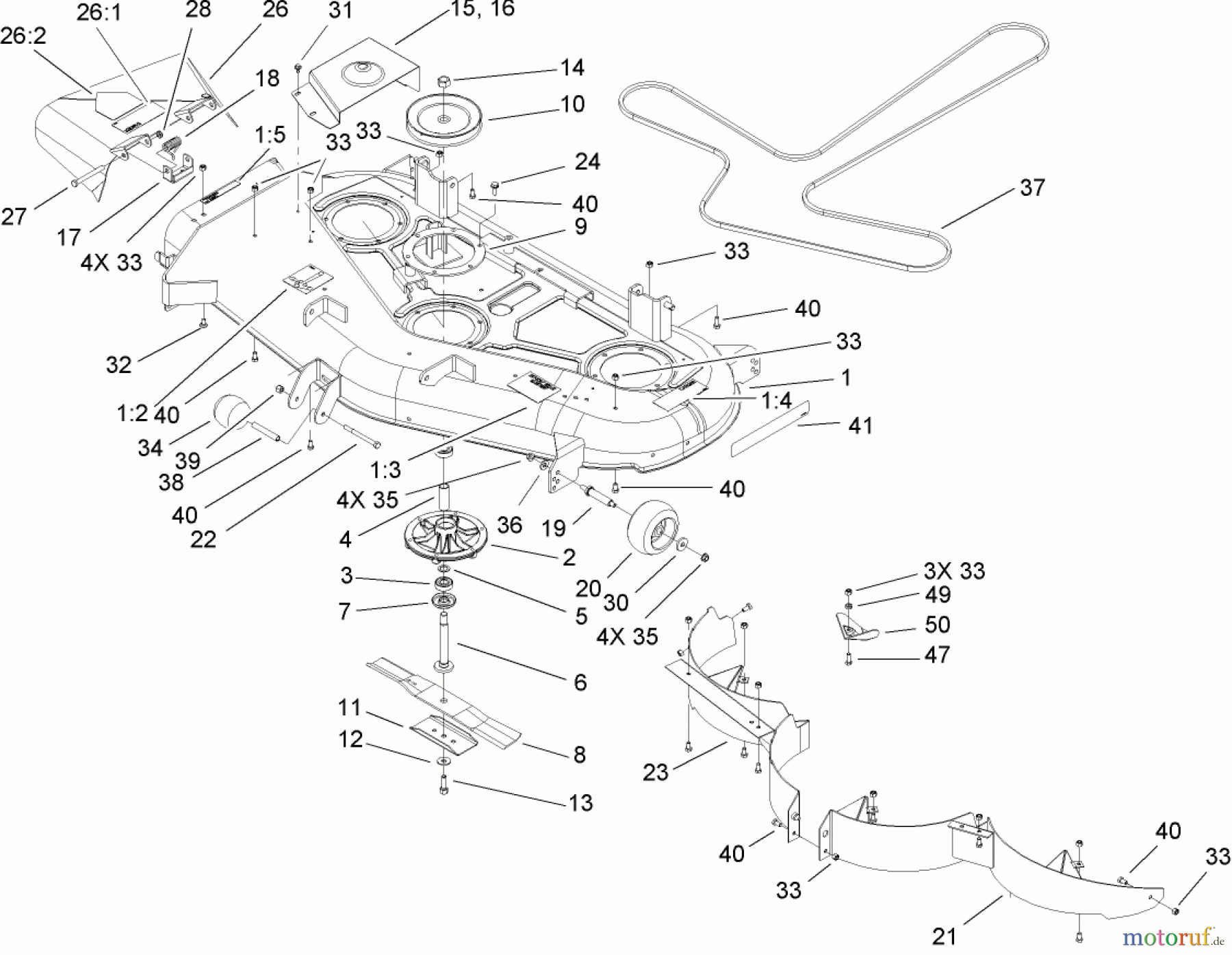 Toro Neu Mowers, Zero-Turn 74405 (18-52ZX) - Toro 18-52ZX TimeCutter ZX Riding Mower, 2004 (240000001-240999999) 52 INCH DECK ASSEMBLY