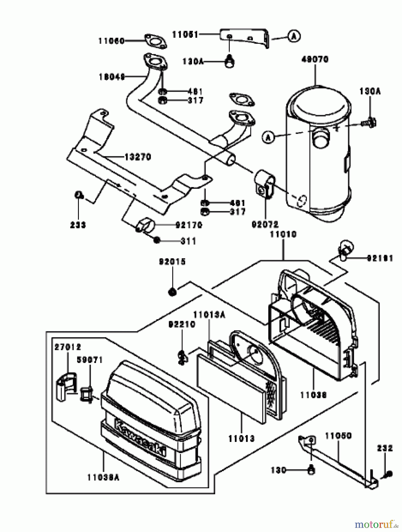 Toro Neu Mowers, Zero-Turn 74405 (18-52ZX) - Toro 18-52ZX TimeCutter ZX Riding Mower, 2004 (240000001-240999999) AIR FILTER / MUFFLER ASSEMBLY KAWASAKI FH531V-AS11