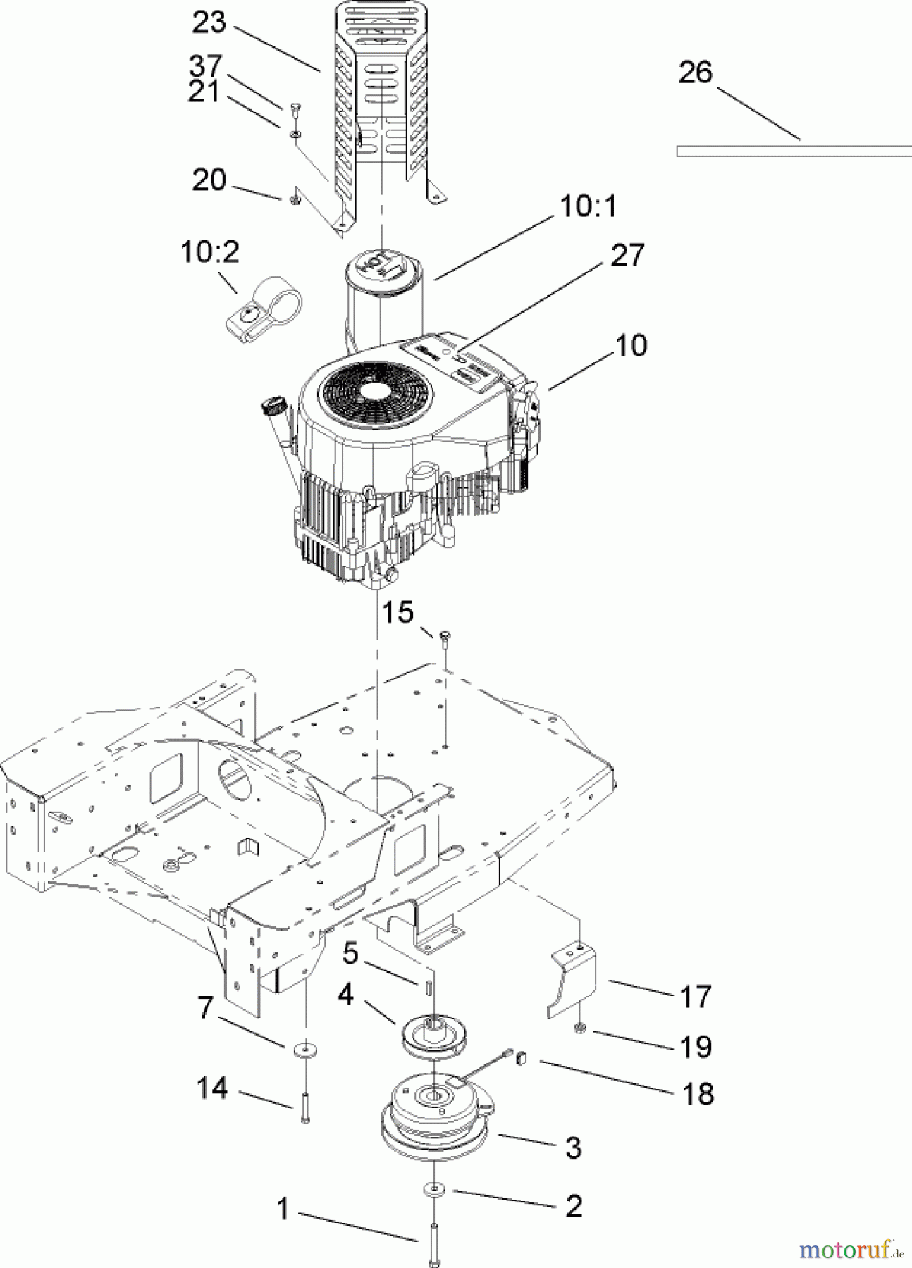  Toro Neu Mowers, Zero-Turn 74406 (ZX440) - Toro TimeCutter ZX440 Riding Mower, 2006 (260000001-260000240) ENGINE AND CLUTCH ASSEMBLY