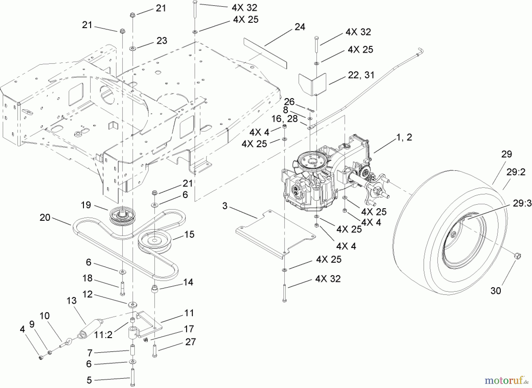 Toro Neu Mowers, Zero-Turn 74406 (ZX440) - Toro TimeCutter ZX440 Riding Mower, 2006 (260000001-260000240) HYDRO AND BELT DRIVE ASSEMBLY