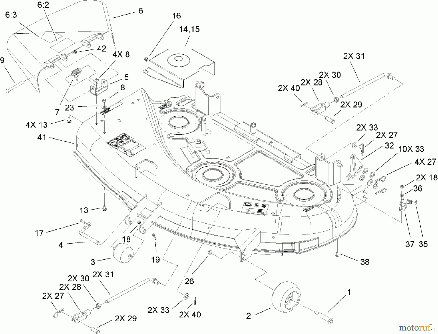 Toro Neu Mowers, Zero-Turn 74406 (ZX440) - Toro TimeCutter ZX440 Riding Mower, 2007 (270000001-270999999) 44IN DECK ASSEMBLY