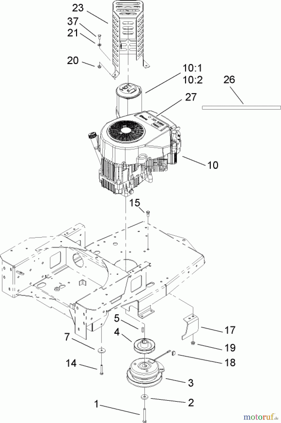 Toro Neu Mowers, Zero-Turn 74407 (ZX525) - Toro TimeCutter ZX525 Riding Mower, 2006 (260000001-260999999) ENGINE AND CLUTCH ASSEMBLY