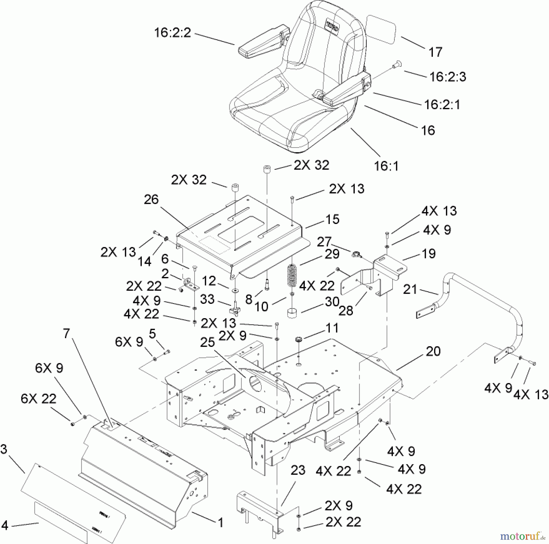 Toro Neu Mowers, Zero-Turn 74407 (ZX525) - Toro TimeCutter ZX525 Riding Mower, 2006 (260000001-260999999) MAIN FRAME ASSEMBLY
