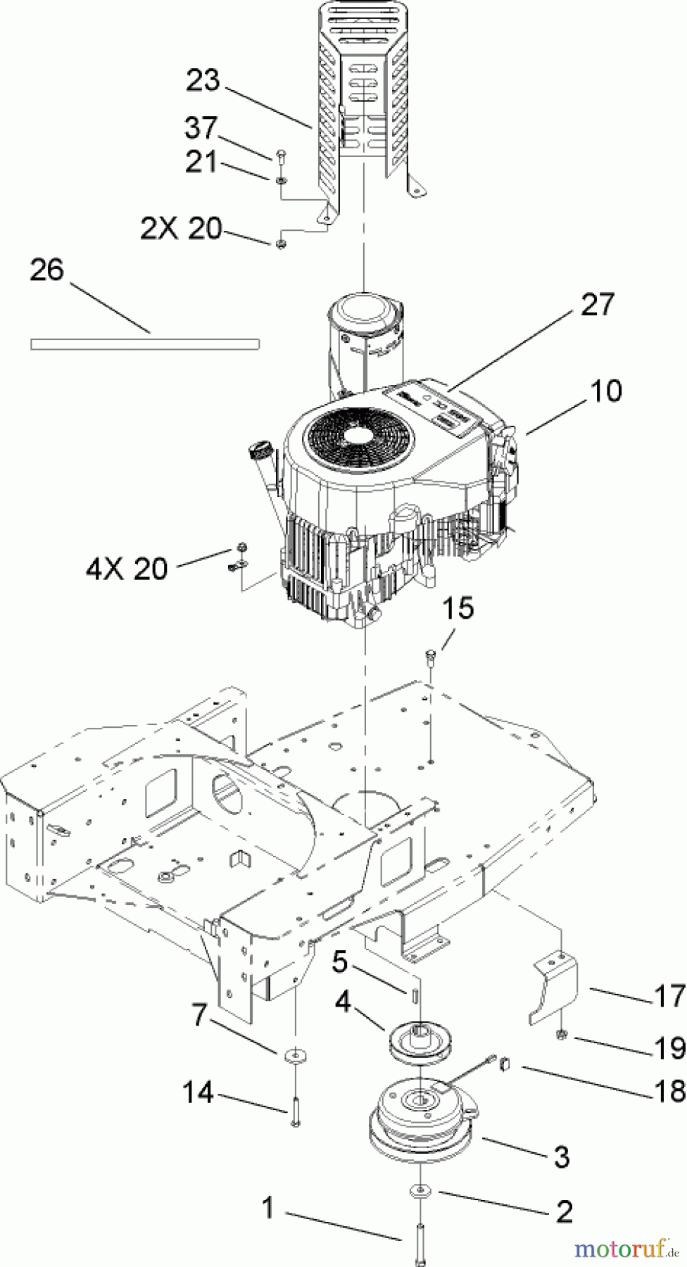 Toro Neu Mowers, Zero-Turn 74407 (ZX525) - Toro TimeCutter ZX525 Riding Mower, 2007 (270000001-270999999) ENGINE AND CLUTCH ASSEMBLY