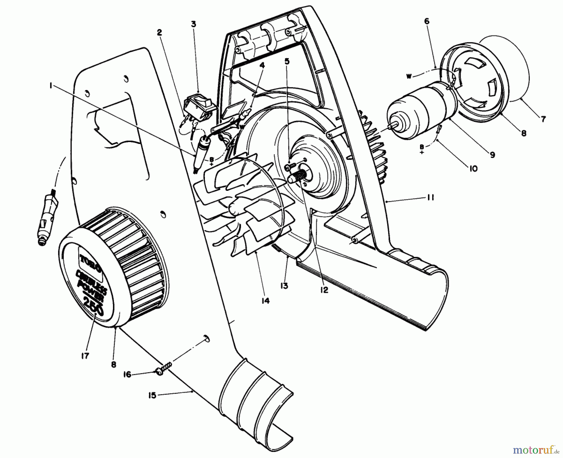 Toro Neu Blowers/Vacuums/Chippers/Shredders 51740 - Toro Mini Blower, 1990 (0000001-0999999) BLOWER HOUSING & MOTOR ASSEMBLY