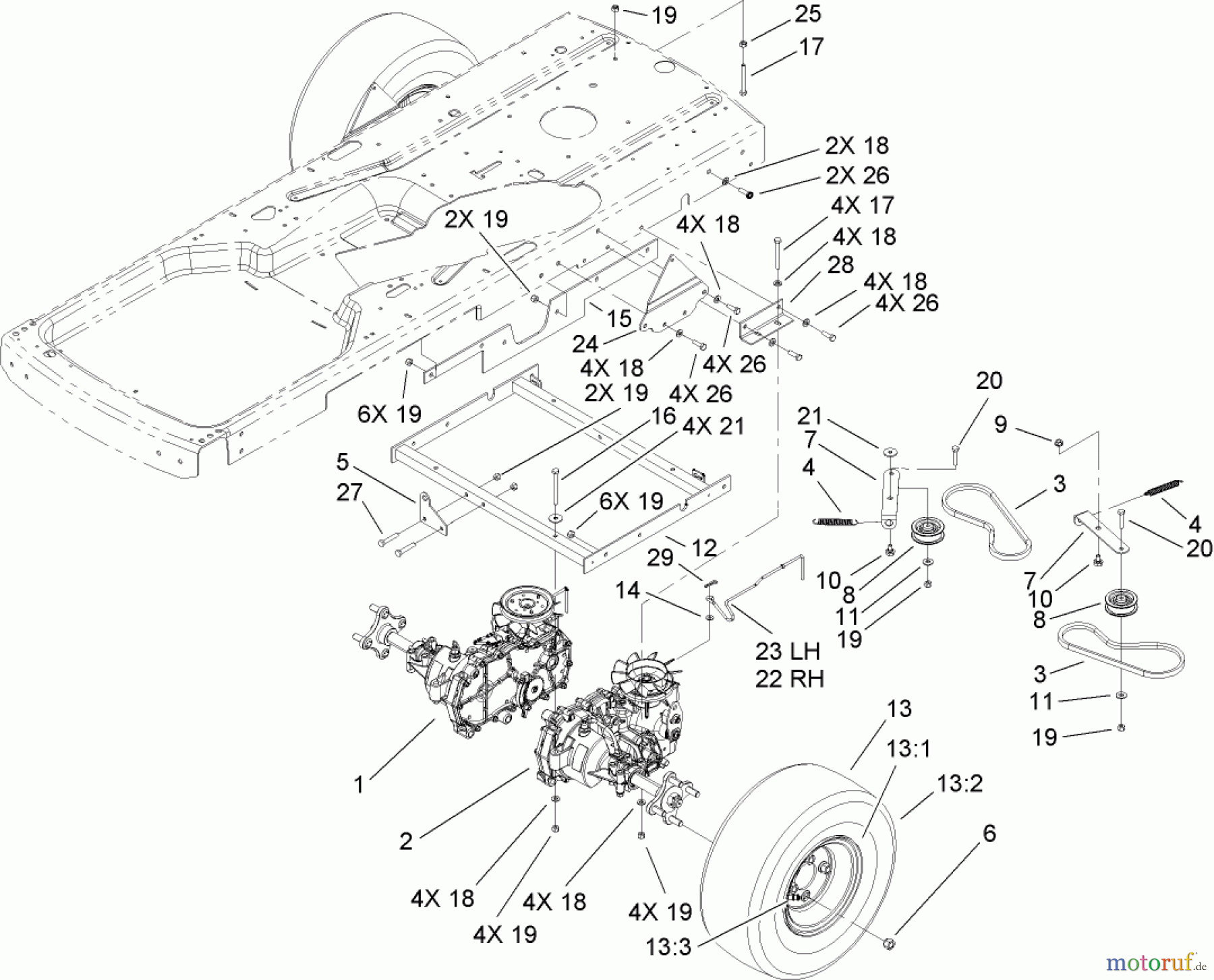 Toro Neu Mowers, Zero-Turn 74433 (ZD420) - Toro TimeCutter ZD420 Riding Mower, 2007 (270000001-270999999) HYDRO AND BELT DRIVE ASSEMBLY