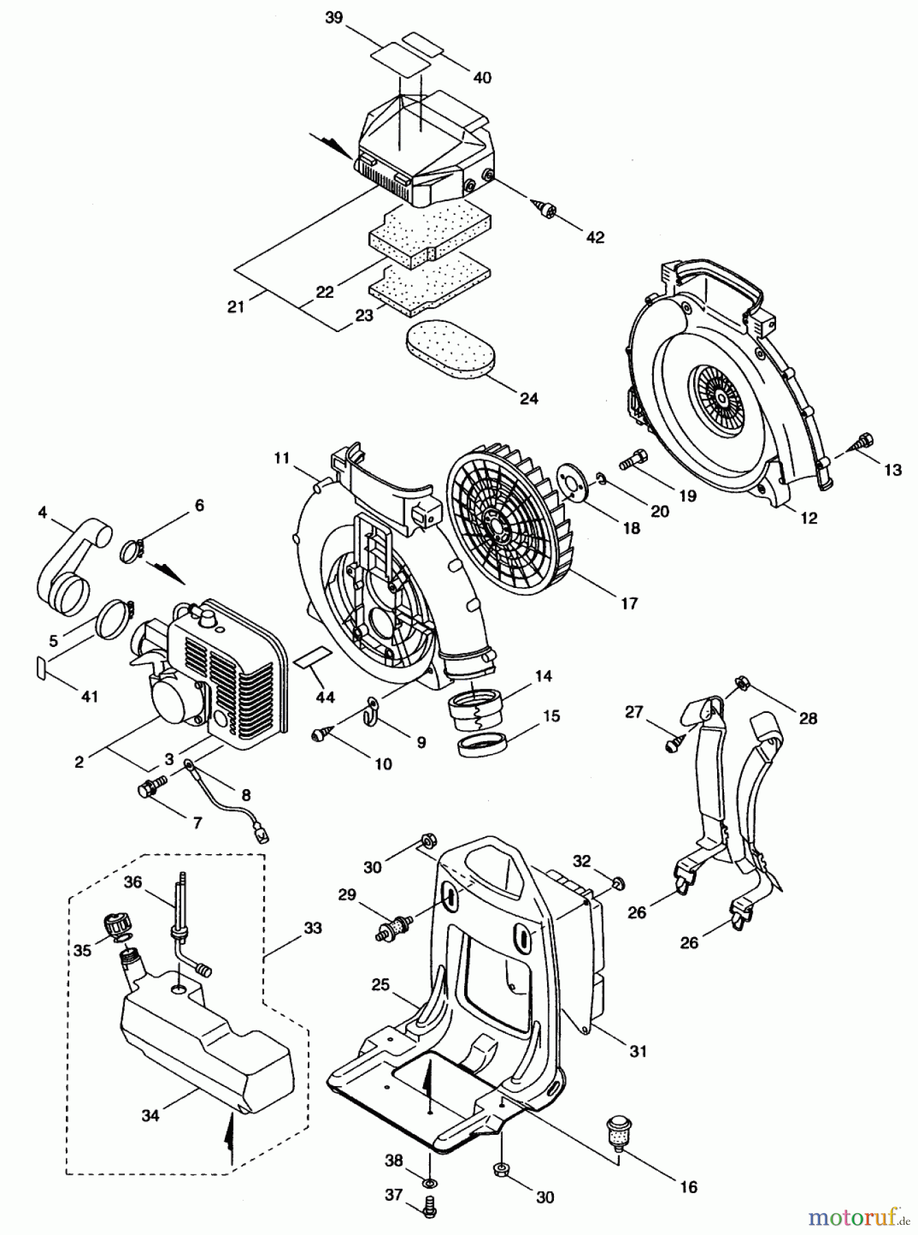  Toro Neu Blowers/Vacuums/Chippers/Shredders 53047 (BP 6900) - Toro BP 6900 Back Pack Blower, 2000 (200000001-200999999) MAIN BODY ASSEMBLY