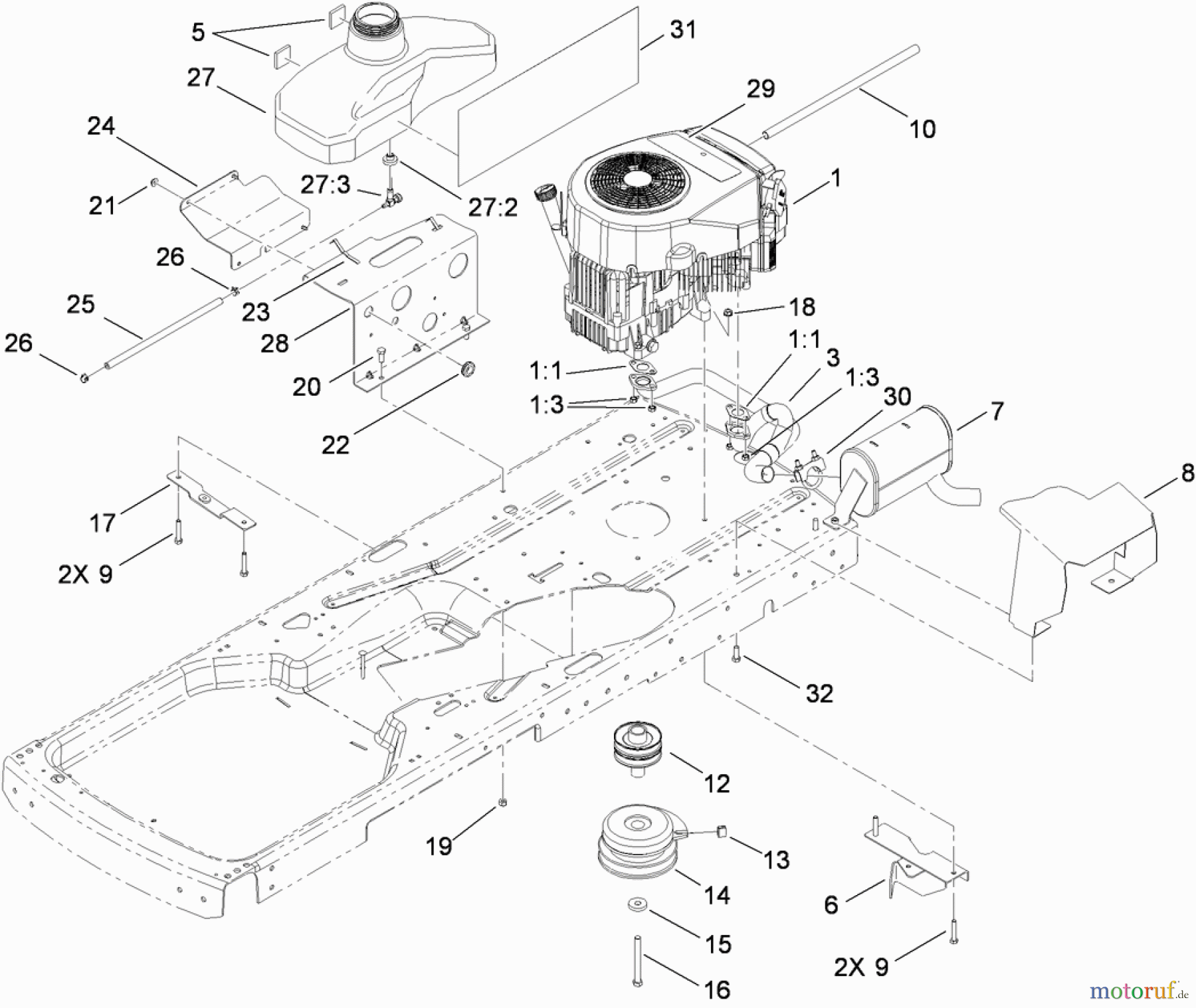Toro Neu Mowers, Zero-Turn 74437 (ZD420T) - Toro TimeCutter ZD420T Riding Mower, 2009 (290000001-290999999) ENGINE AND FUEL TANK ASSEMBLY