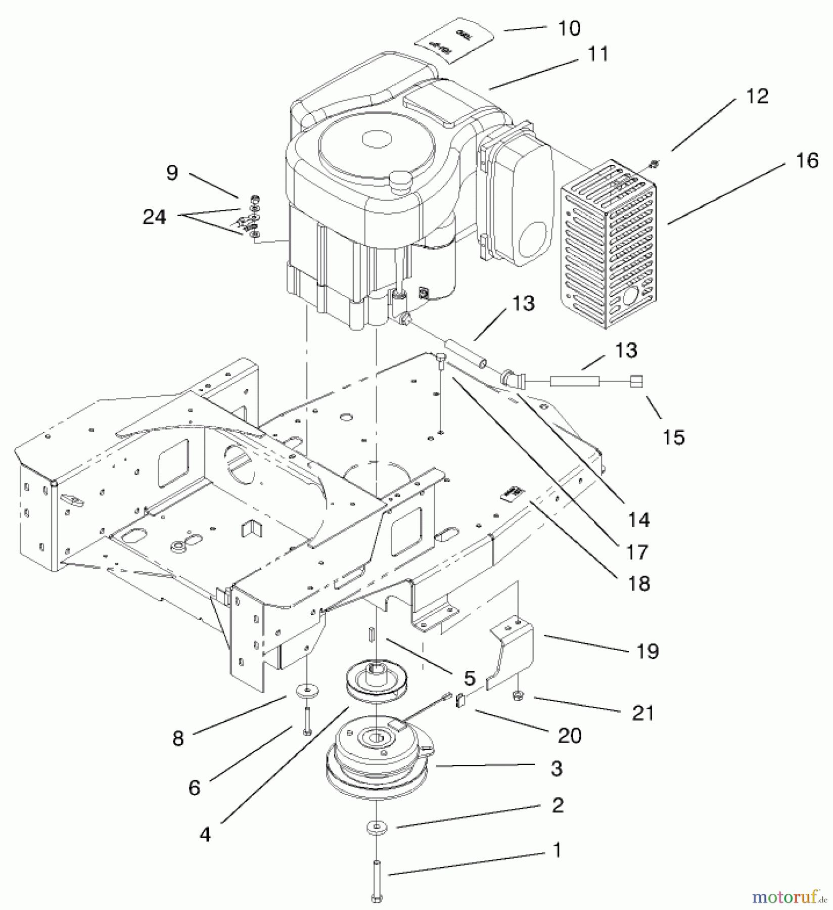  Toro Neu Mowers, Zero-Turn 74501 (Z16-44) - Toro Z16-44 TimeCutter Z Riding Mower, 2002 (220000001-220999999) ENGINE AND CLUTCH ASSEMBLY