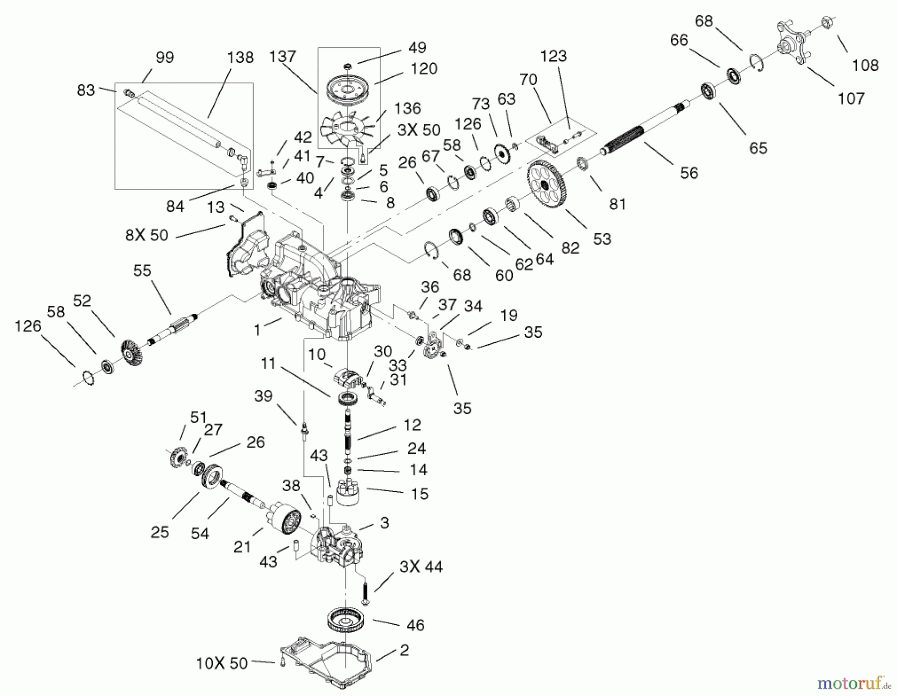  Toro Neu Mowers, Zero-Turn 74501 (Z16-44) - Toro Z16-44 TimeCutter Z Riding Mower, 2002 (220000001-220999999) LH HYDRO TRANSAXLE ASSEMBLY NO. 100-7361