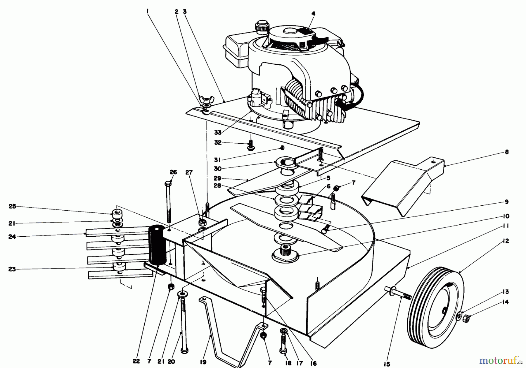 Toro Neu Blowers/Vacuums/Chippers/Shredders 62837 - Toro Shredder, 1973 (3000001-3999999) ENGINE AND BASE ASSEMBLY