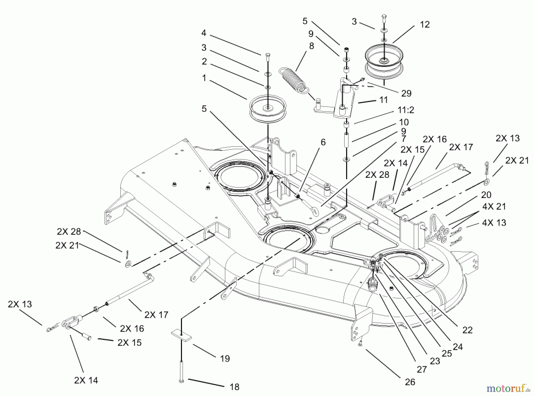 Toro Neu Mowers, Zero-Turn 74502 (17-44ZX) - Toro 17-44ZX TimeCutter ZX Riding Mower, 2003 (230000001-230999999) 44IN DECK BELT DRIVE AND LIFT ASSEMBLY