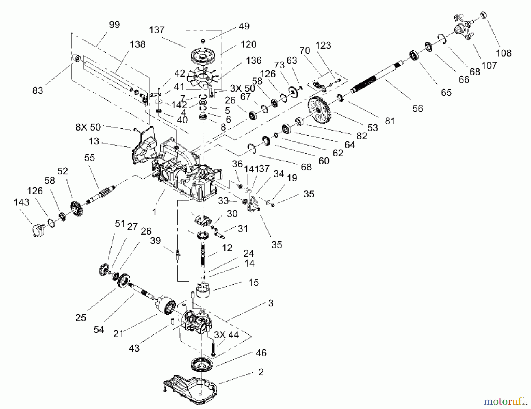  Toro Neu Mowers, Zero-Turn 74502 (17-44ZX) - Toro 17-44ZX TimeCutter ZX Riding Mower, 2003 (230000001-230999999) LH HYDRO TRANSAXLE ASSEMBLY NO. 107-1709