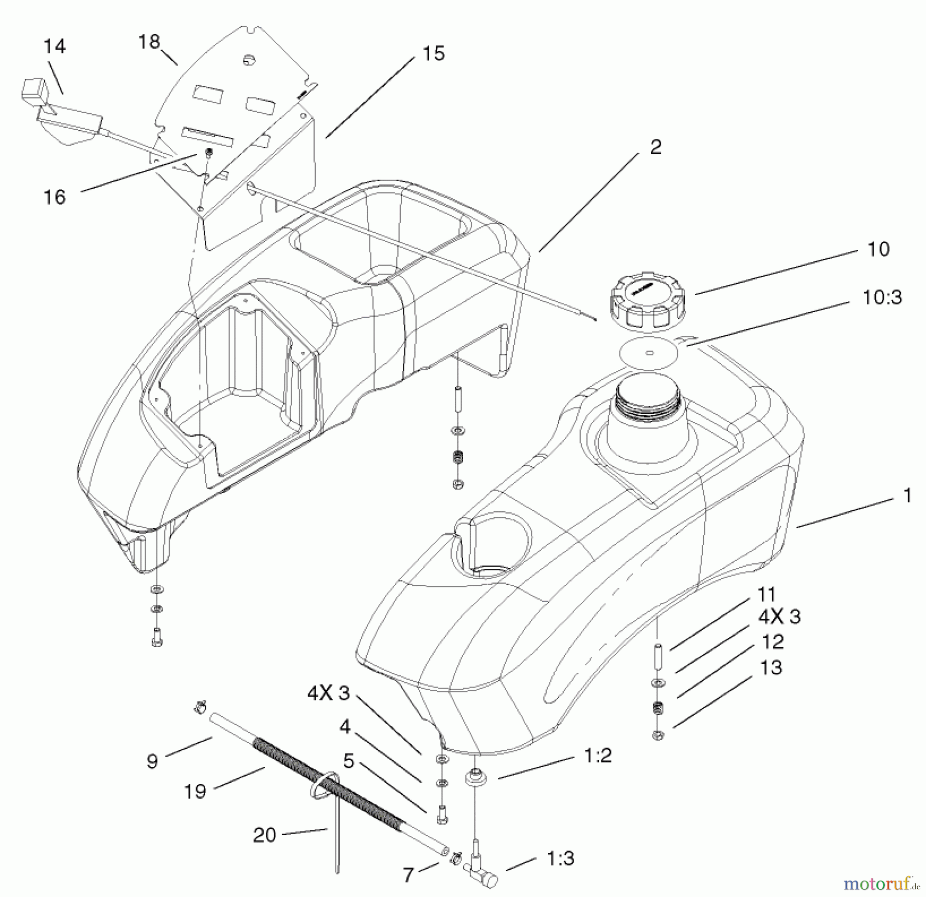 Toro Neu Mowers, Zero-Turn 74502 (Z16-44) - Toro Z16-44 TimeCutter Z Riding Mower, 2002 (220000001-220999999) FUEL TANK ASSEMBLY