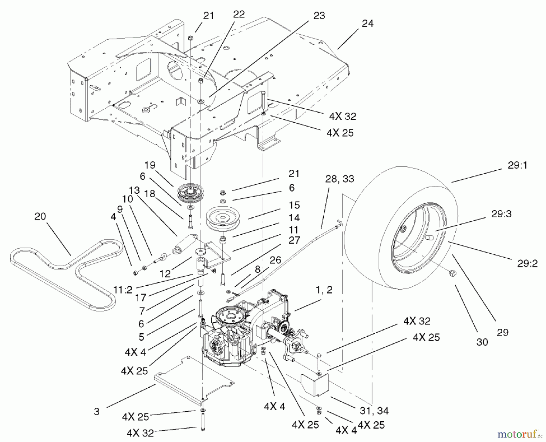  Toro Neu Mowers, Zero-Turn 74502 (Z16-44) - Toro Z16-44 TimeCutter Z Riding Mower, 2002 (220000001-220999999) HYDRO AND BELT DRIVE ASSEMBLY