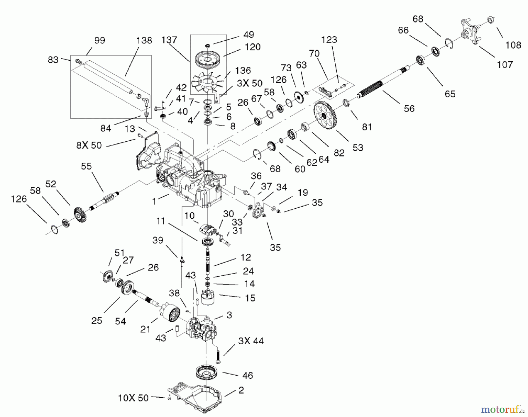  Toro Neu Mowers, Zero-Turn 74502 (Z16-44) - Toro Z16-44 TimeCutter Z Riding Mower, 2002 (220000001-220999999) LH HYDRO TRANSAXLE ASSEMBLY NO. 100-7361