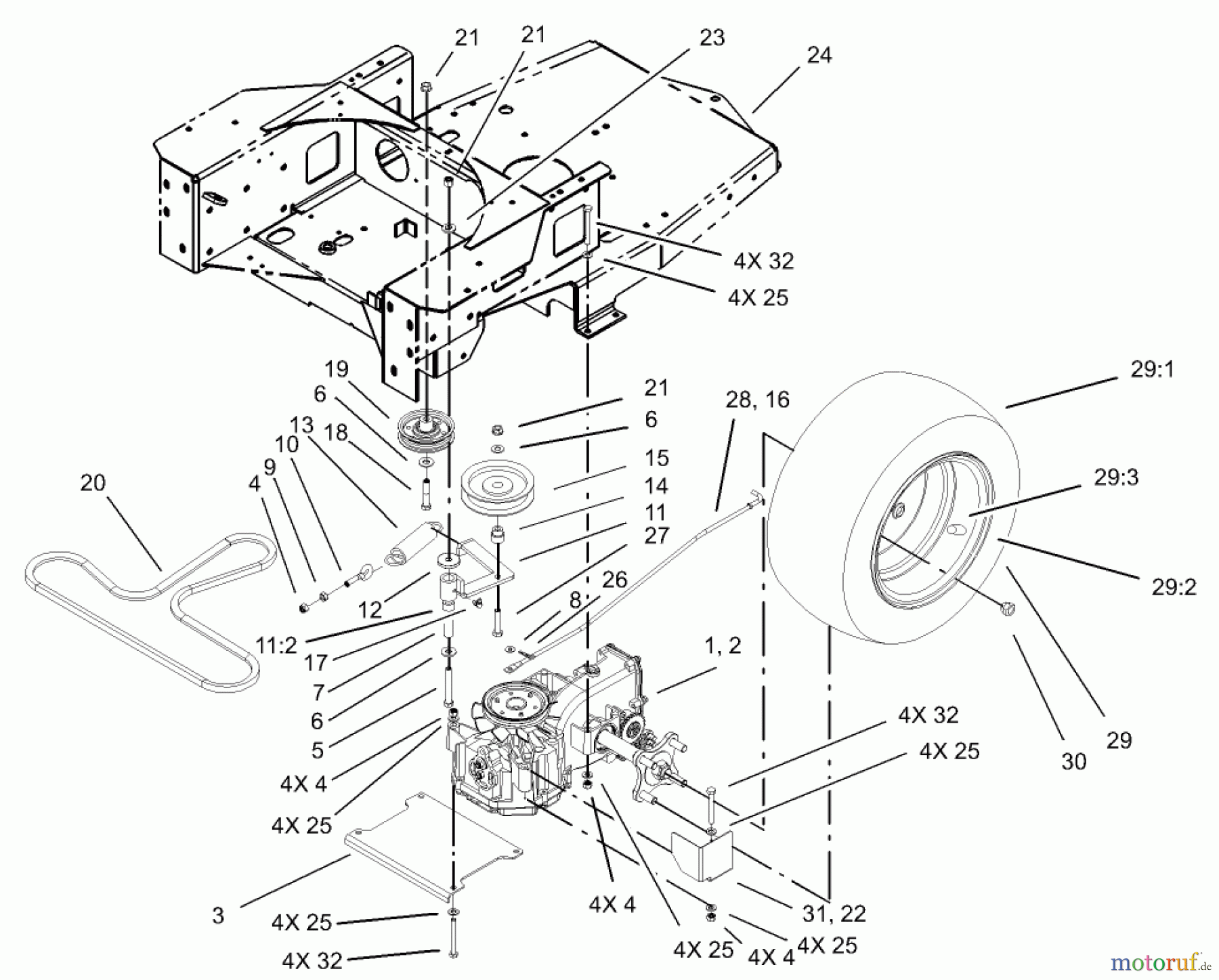 Toro Neu Mowers, Zero-Turn 74601 (17K-44ZX) - Toro 17K-44ZX TimeCutter ZX Riding Mower, 2003 (230000001-230999999) HYDRO AND BELT DRIVE ASSEMBLY