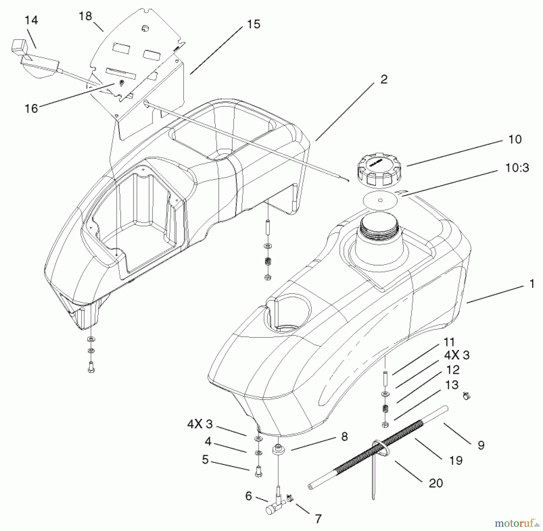  Toro Neu Mowers, Zero-Turn 74601 (Z17-44) - Toro Z17-44 TimeCutter Z Riding Mower, 2001 (210000001-210999999) FUEL TANK ASSEMBLY