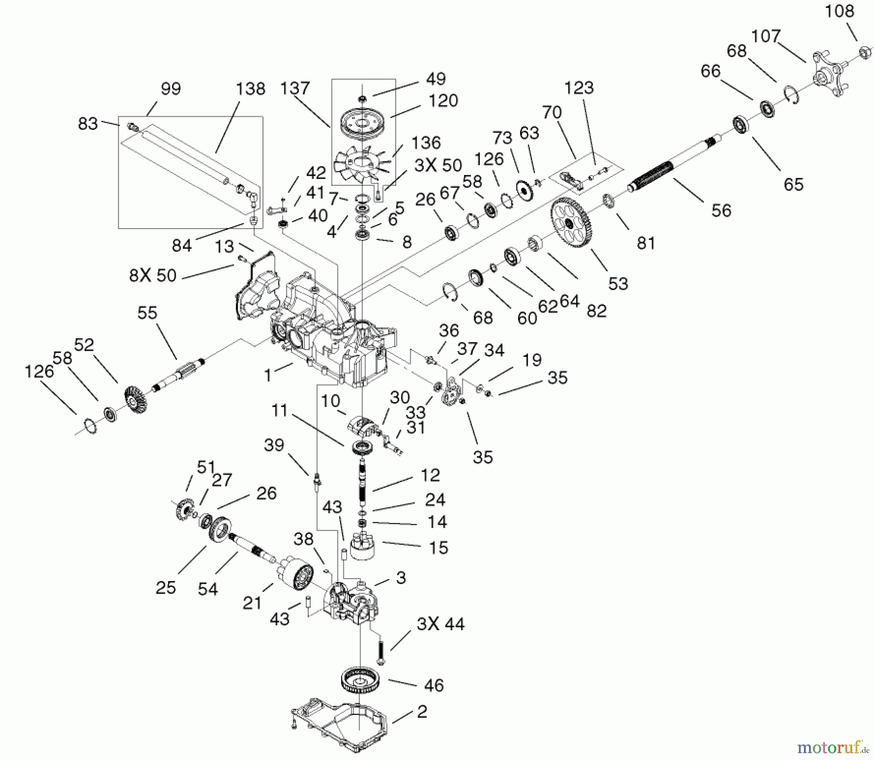  Toro Neu Mowers, Zero-Turn 74601 (Z17-44) - Toro Z17-44 TimeCutter Z Riding Mower, 2001 (210000001-210999999) LEFT HAND HYDRO TRANSAXLE ASSEMBLY NO. 100-7361