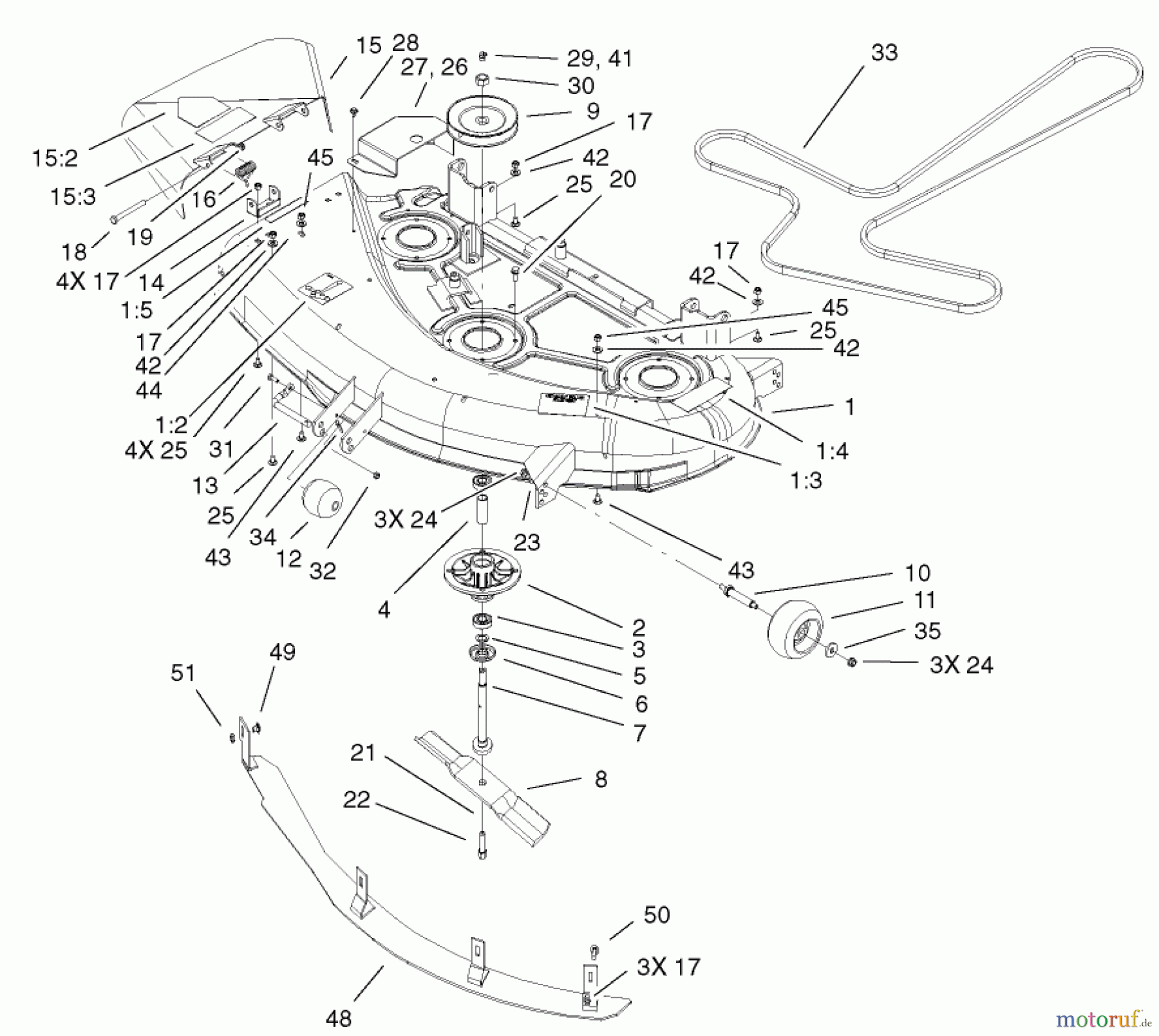  Toro Neu Mowers, Zero-Turn 74601 (Z17-44) - Toro Z17-44 TimeCutter Z Riding Mower, 2002 (220000913-220999999) 44IN DECK ASSEMBLY